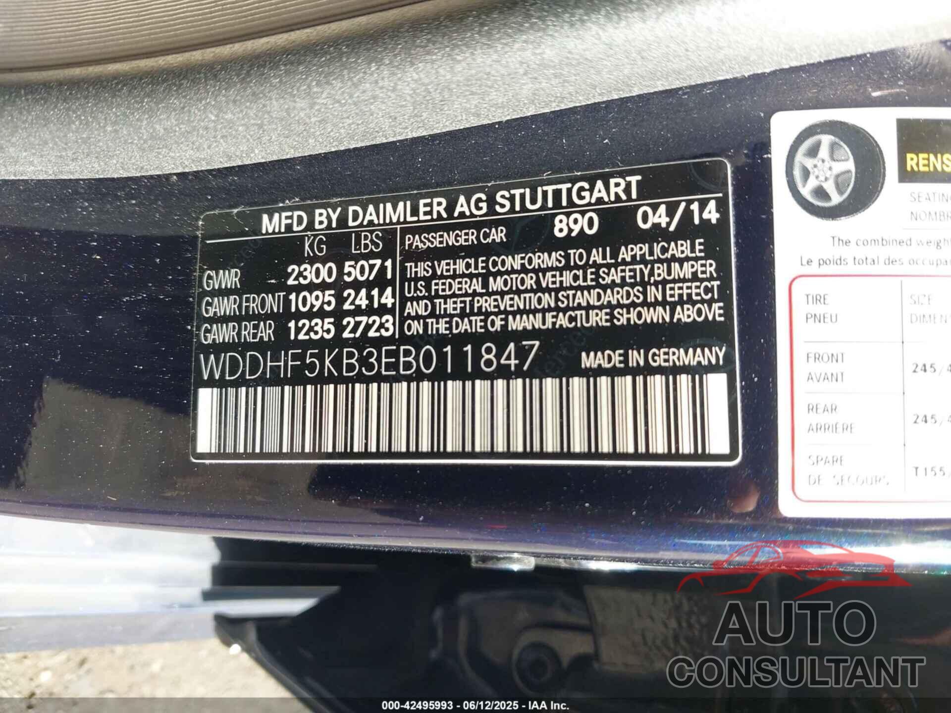 MERCEDES-BENZ E 2014 - WDDHF5KB3EB011847