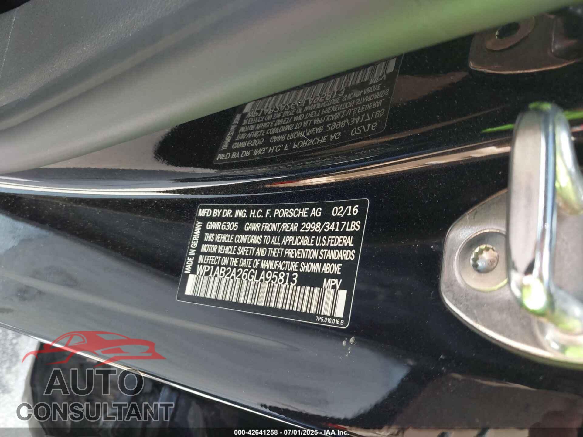 PORSCHE CAYENNE 2016 - WP1AB2A26GLA95813