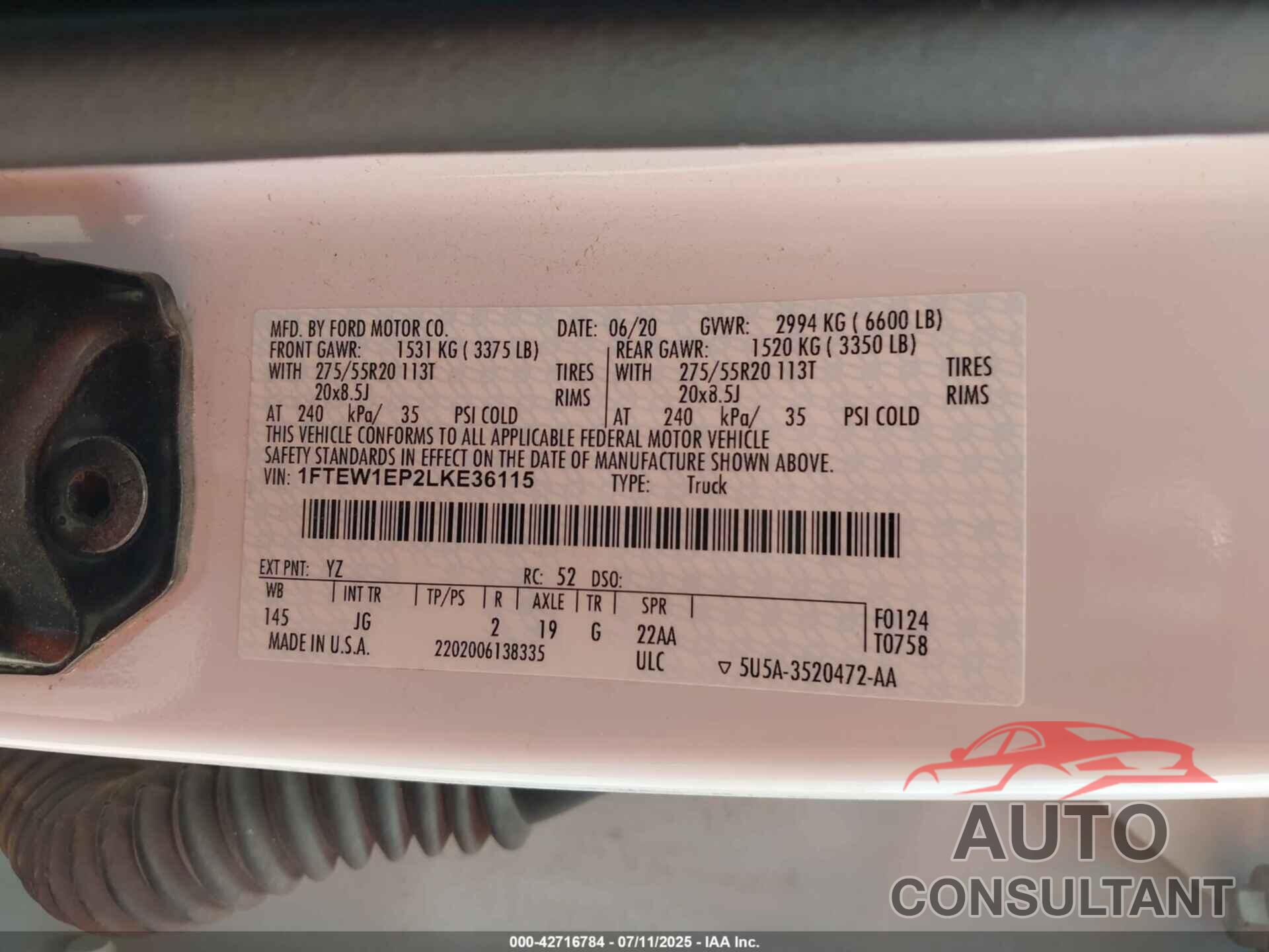 FORD F-150 2020 - 1FTEW1EP2LKE36115