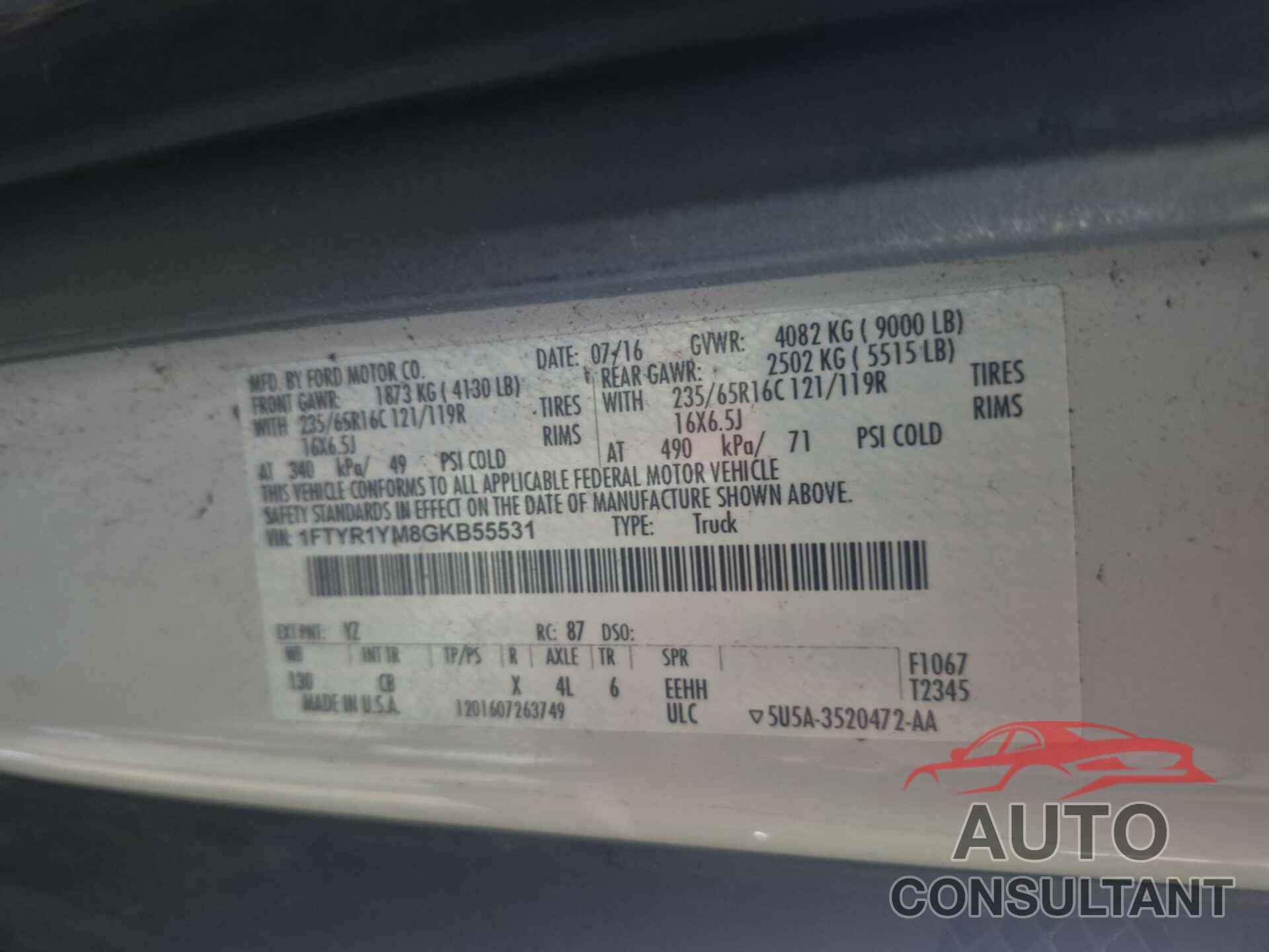 FORD TRANSIT-250 2016 - 1FTYR1YM8GKB55531