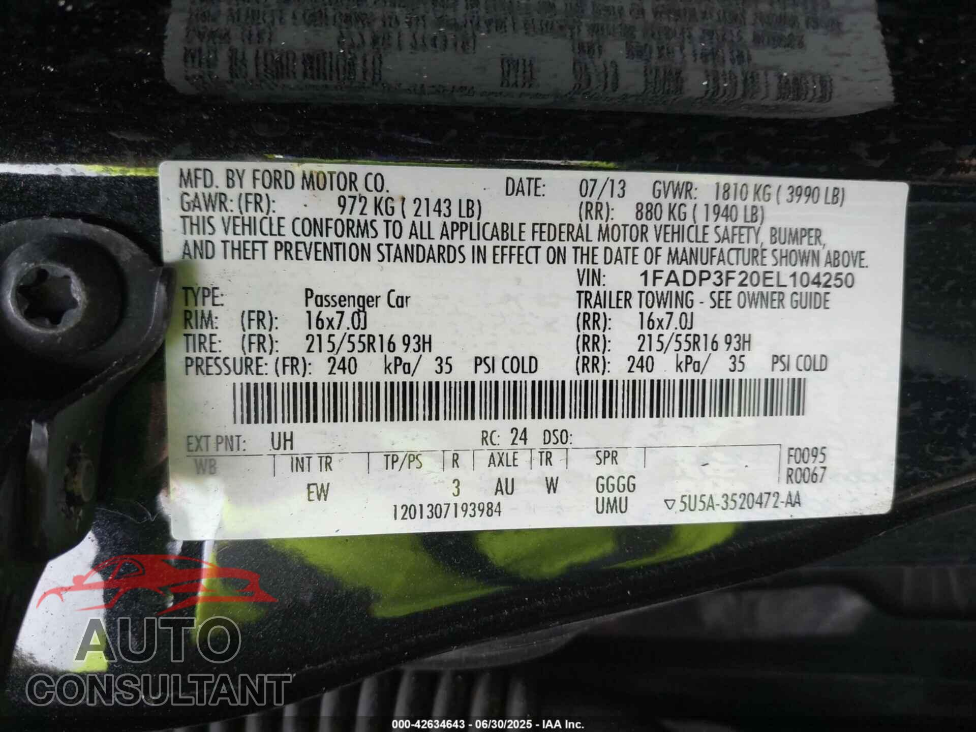 FORD FOCUS 2014 - 1FADP3F20EL104250