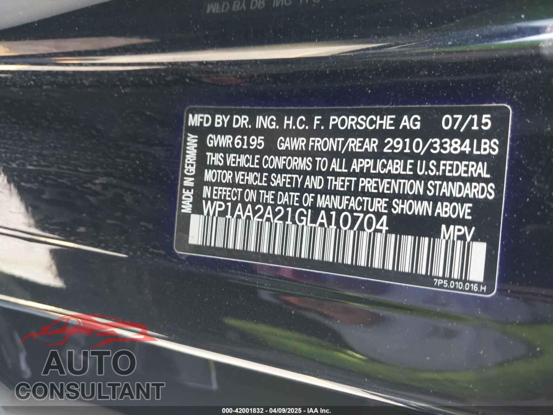 PORSCHE CAYENNE 2016 - WP1AA2A21GLA10704