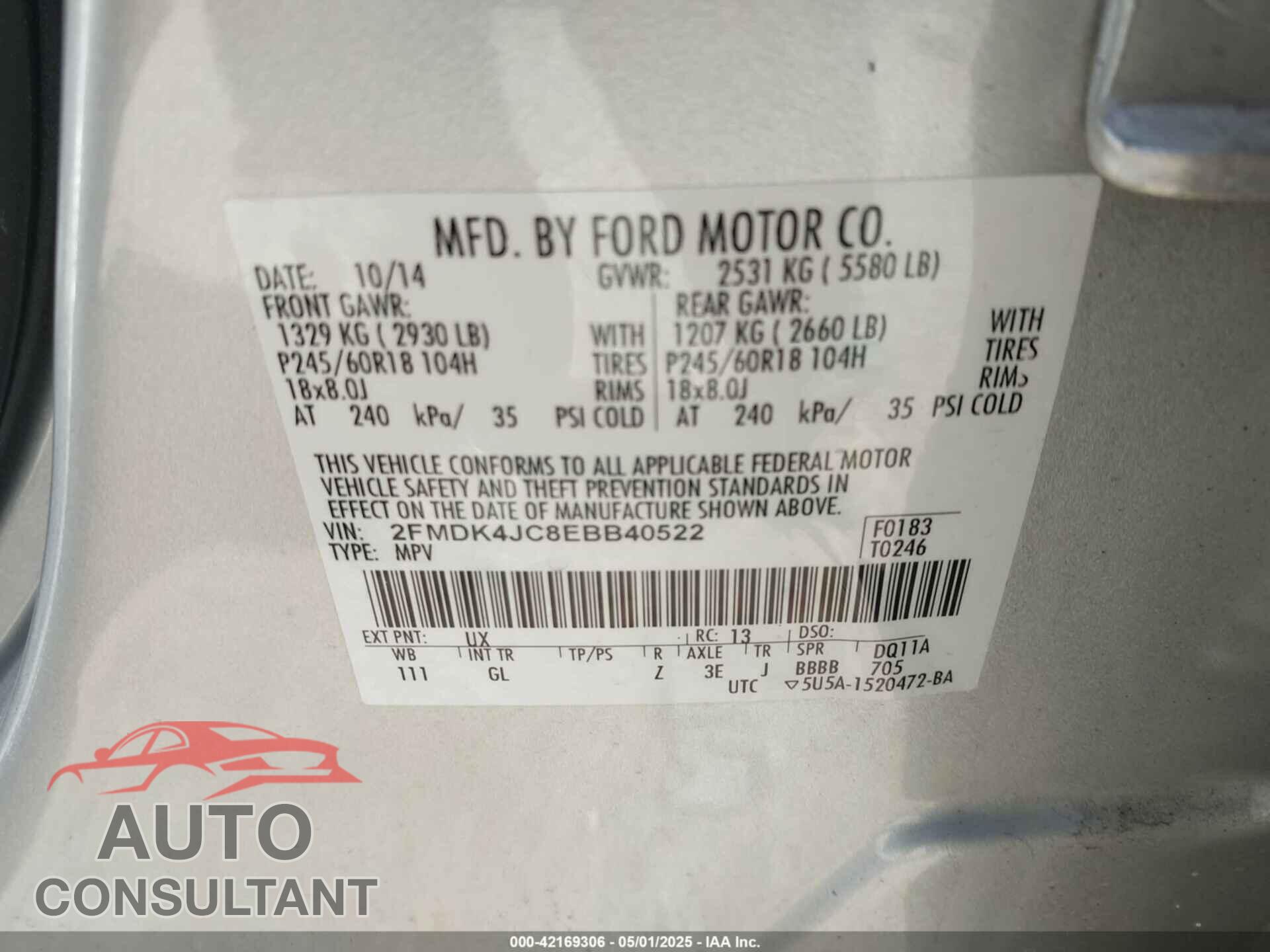 FORD EDGE 2014 - 2FMDK4JC8EBB40522