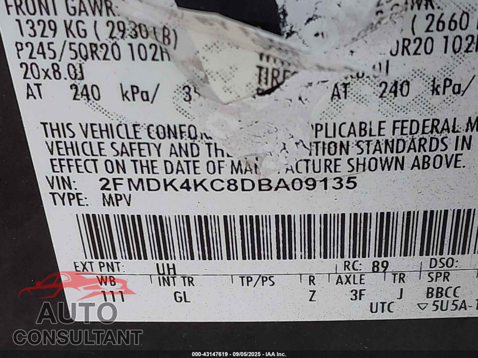 FORD EDGE 2013 - 2FMDK4KC8DBA09135