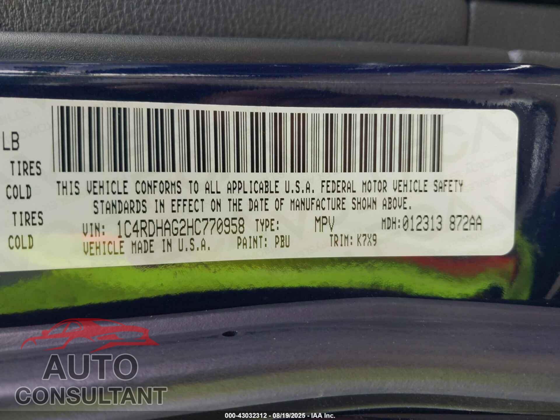 DODGE DURANGO 2017 - 1C4RDHAG2HC770958