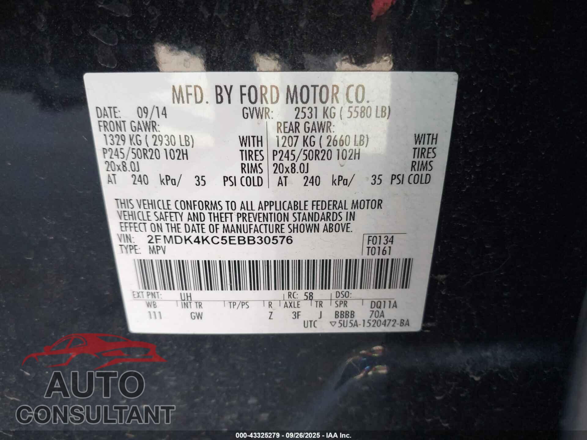 FORD EDGE 2014 - 2FMDK4KC5EBB30576