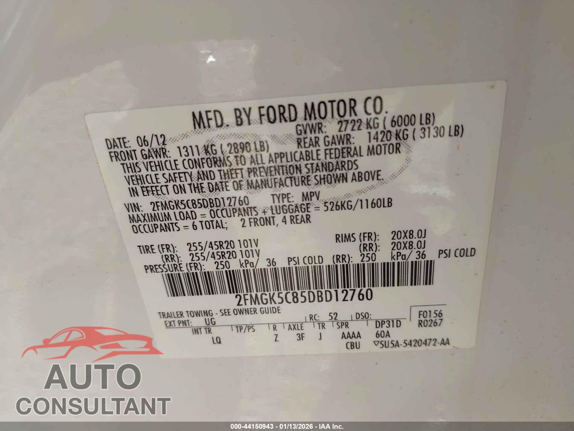 FORD FLEX 2013 - 2FMGK5C85DBD12760