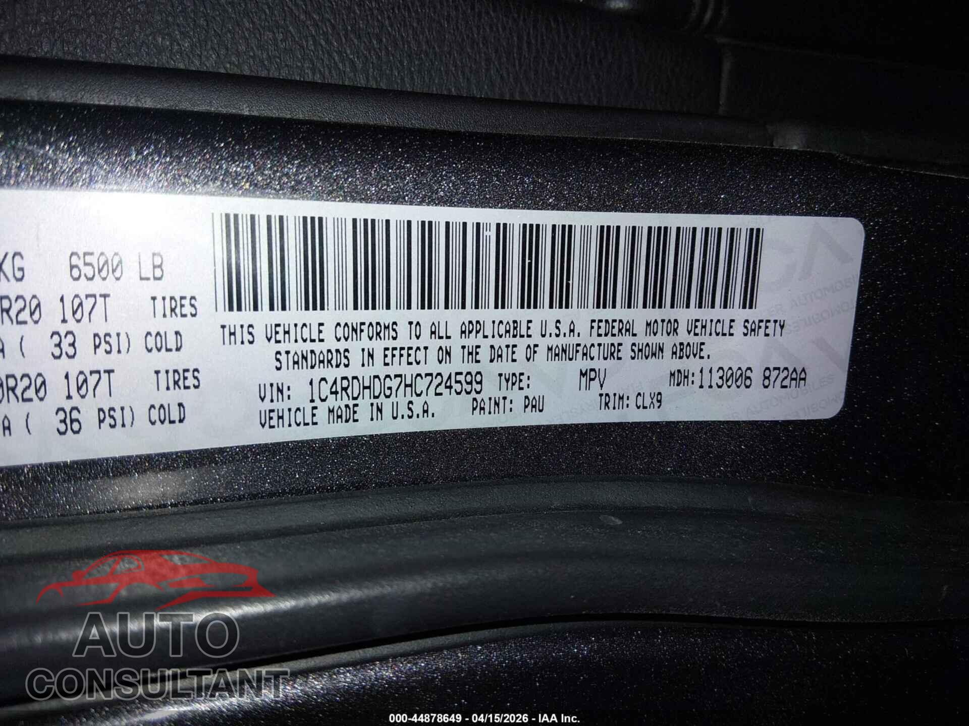 DODGE DURANGO 2017 - 1C4RDHDG7HC724599