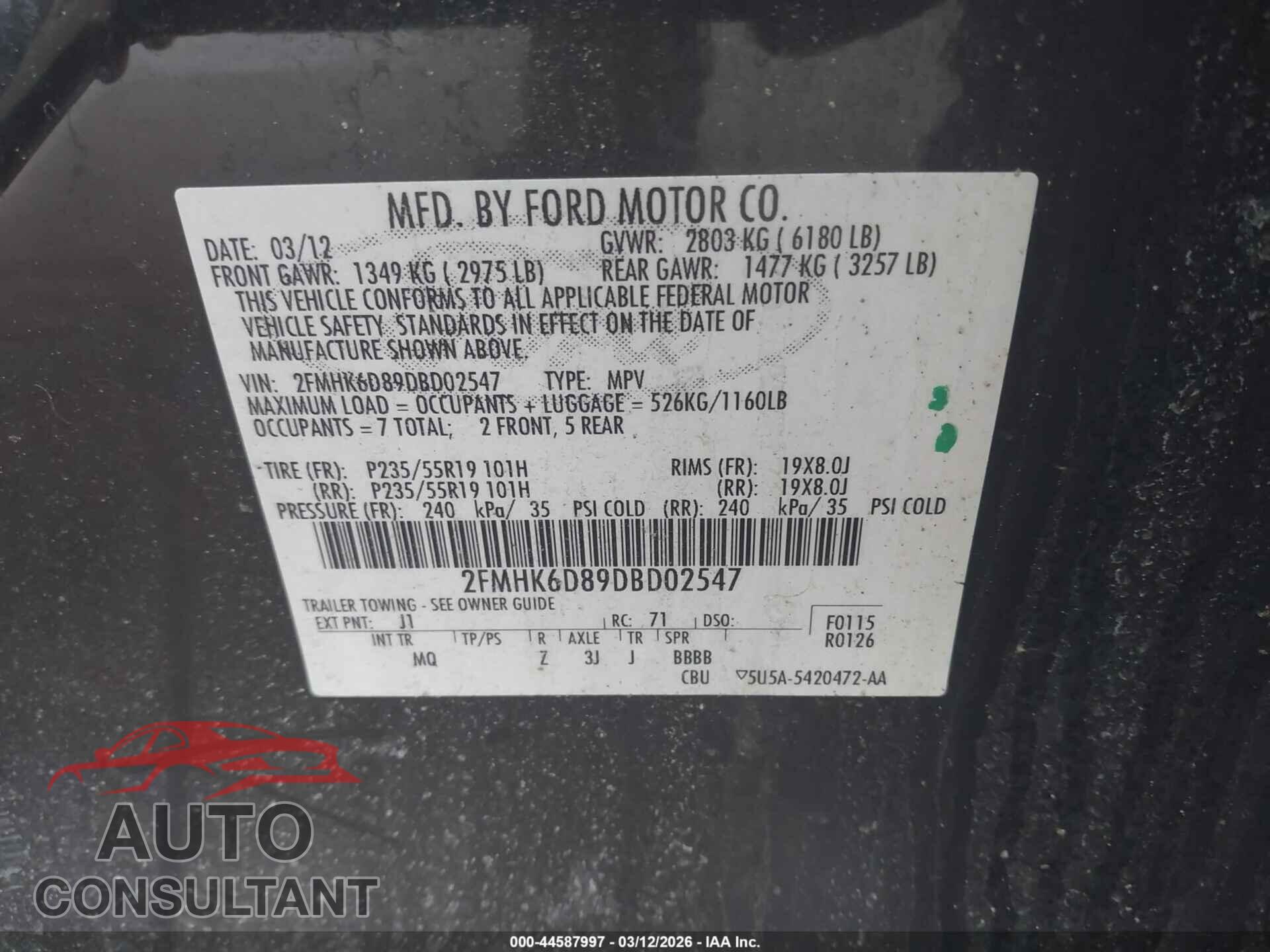 FORD FLEX 2013 - 2FMHK6D89DBD02547
