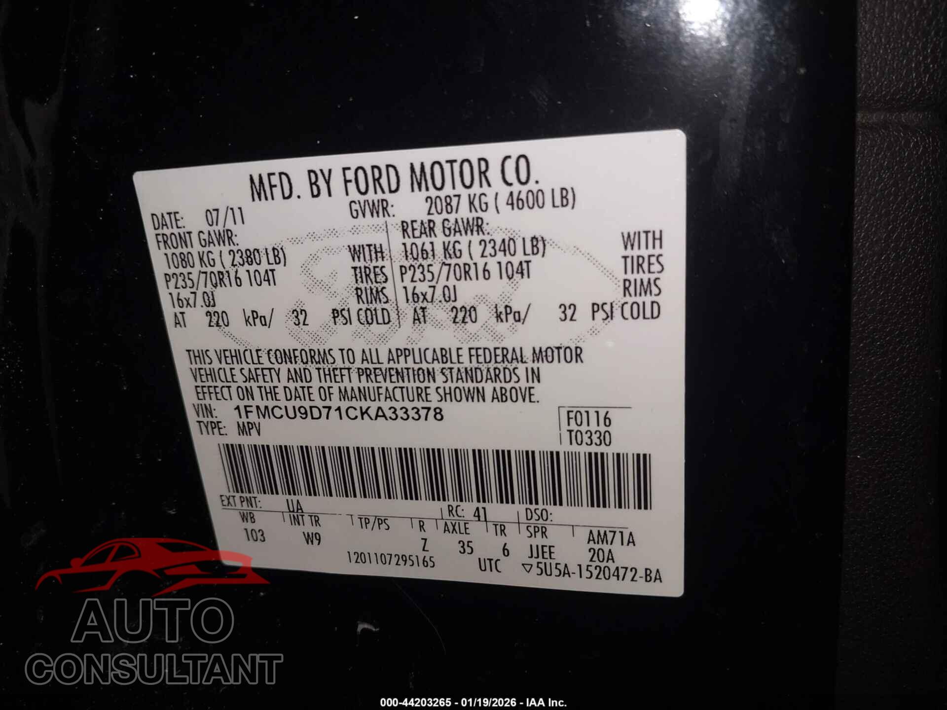 FORD ESCAPE 2012 - 1FMCU9D71CKA33378
