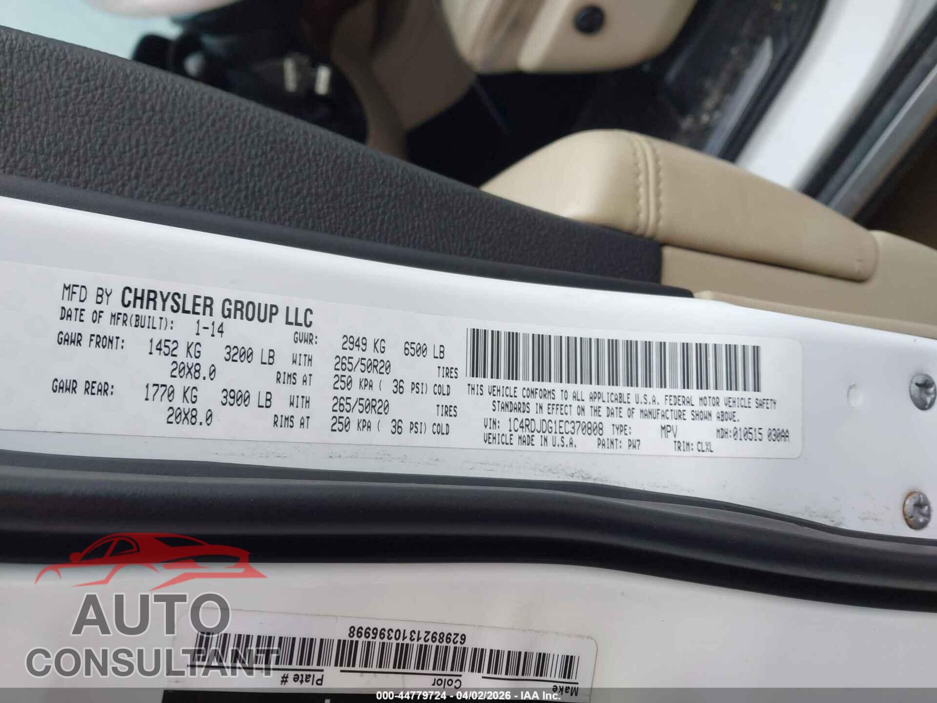 DODGE DURANGO 2014 - 1C4RDJDG1EC370808