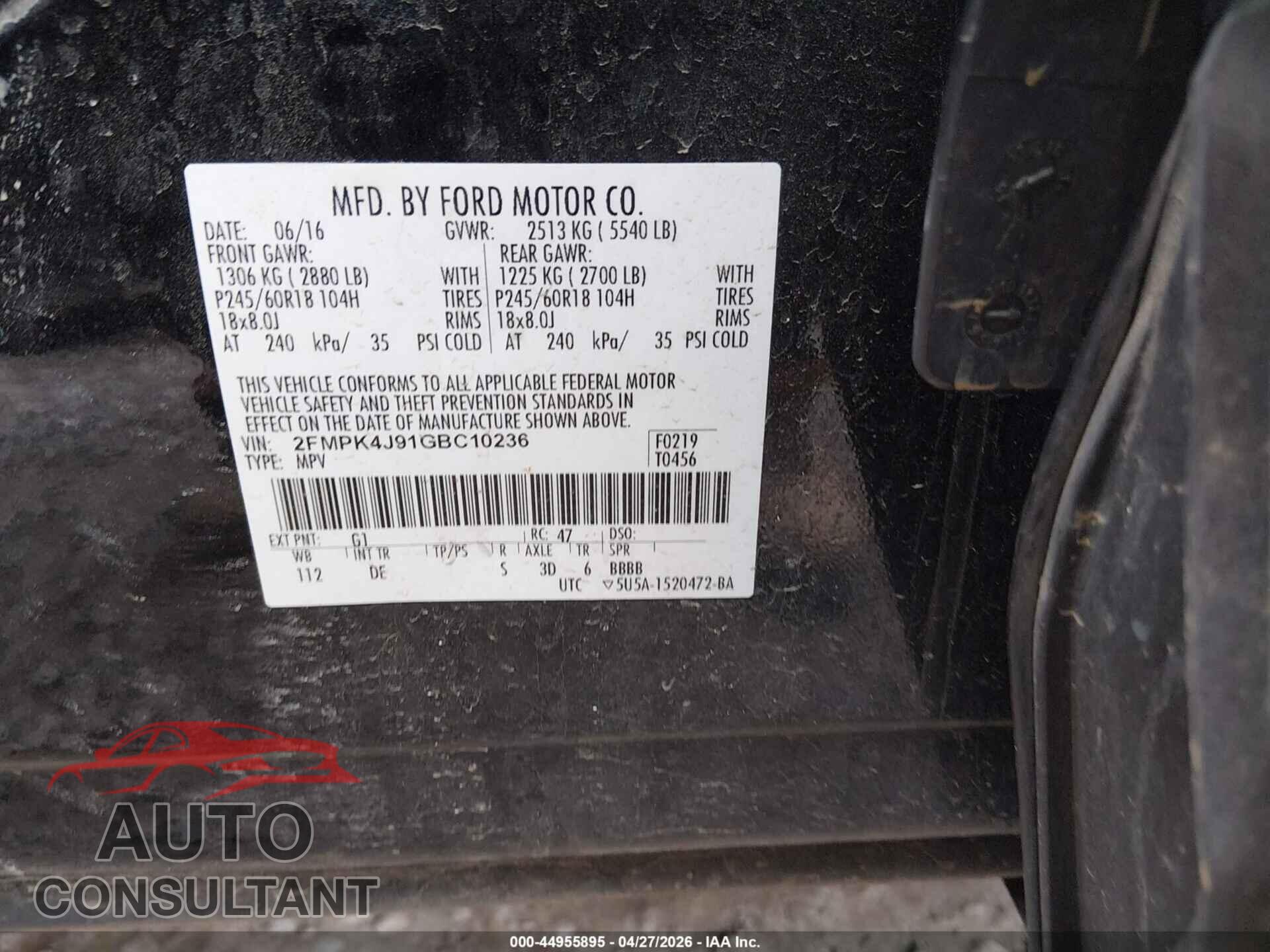 FORD EDGE 2016 - 2FMPK4J91GBC10236