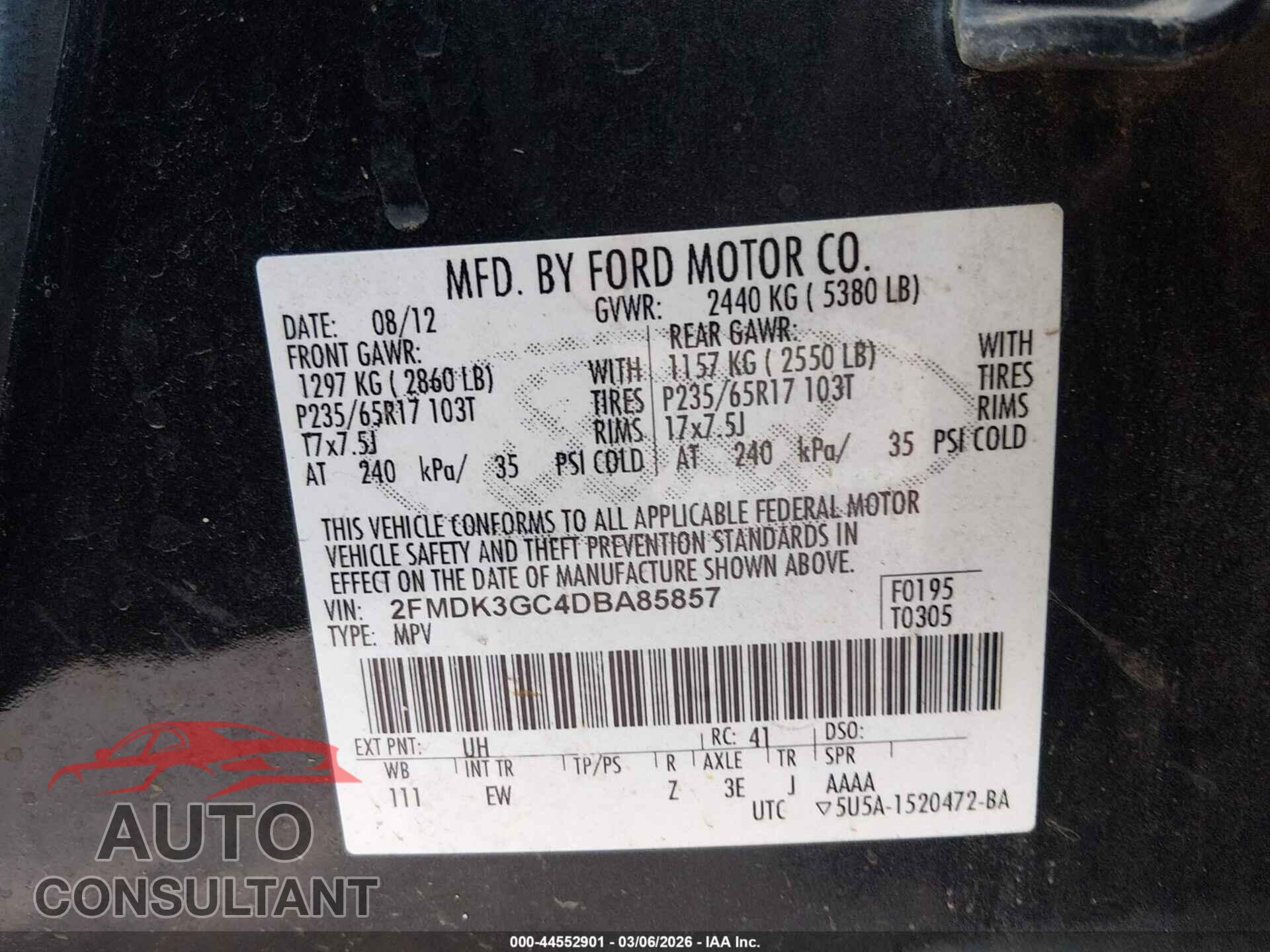 FORD EDGE 2013 - 2FMDK3GC4DBA85857