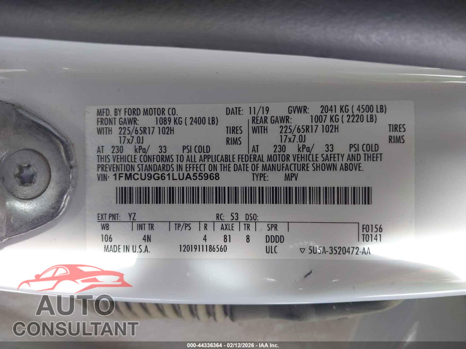 FORD ESCAPE 2020 - 1FMCU9G61LUA55968