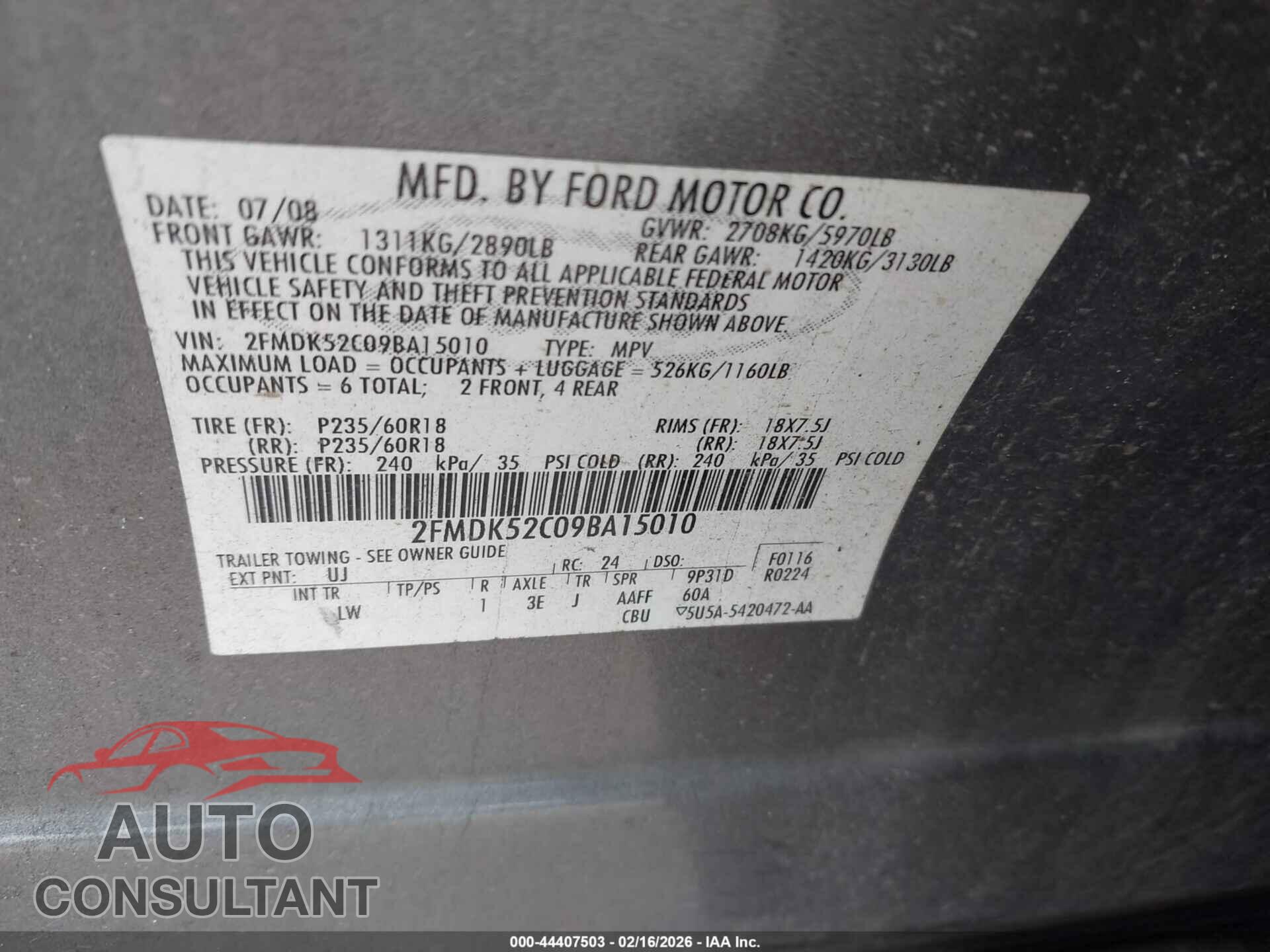 FORD FLEX 2009 - 2FMDK52C09BA15010
