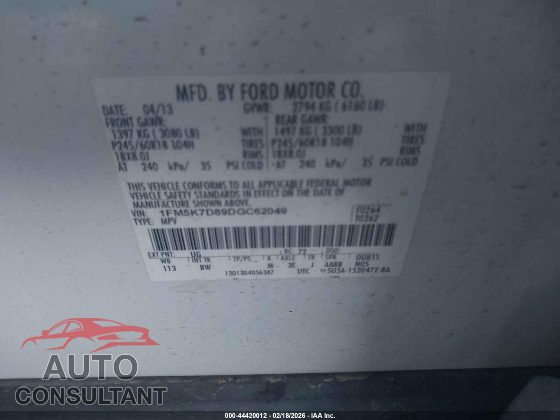 FORD EXPLORER 2013 - 1FM5K7D89DGC62049