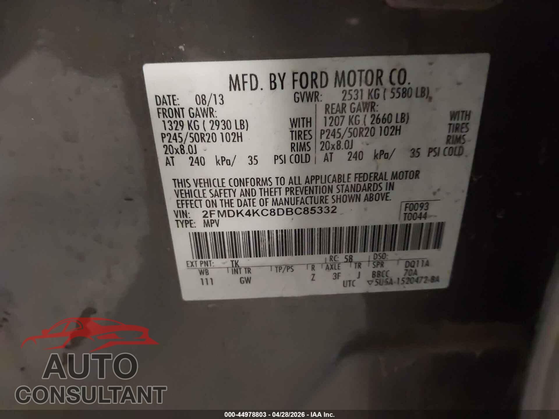 FORD EDGE 2013 - 2FMDK4KC8DBC85332