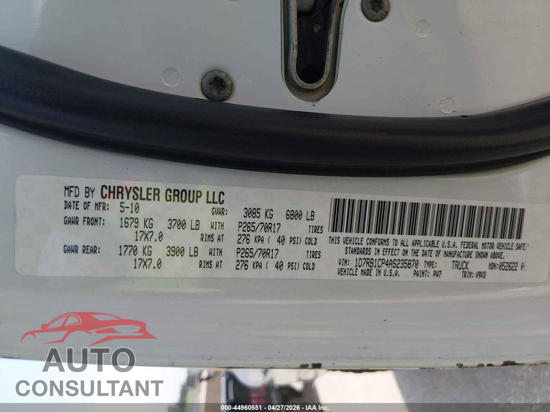 DODGE RAM 1500 2010 - 1D7RB1CP4AS235870