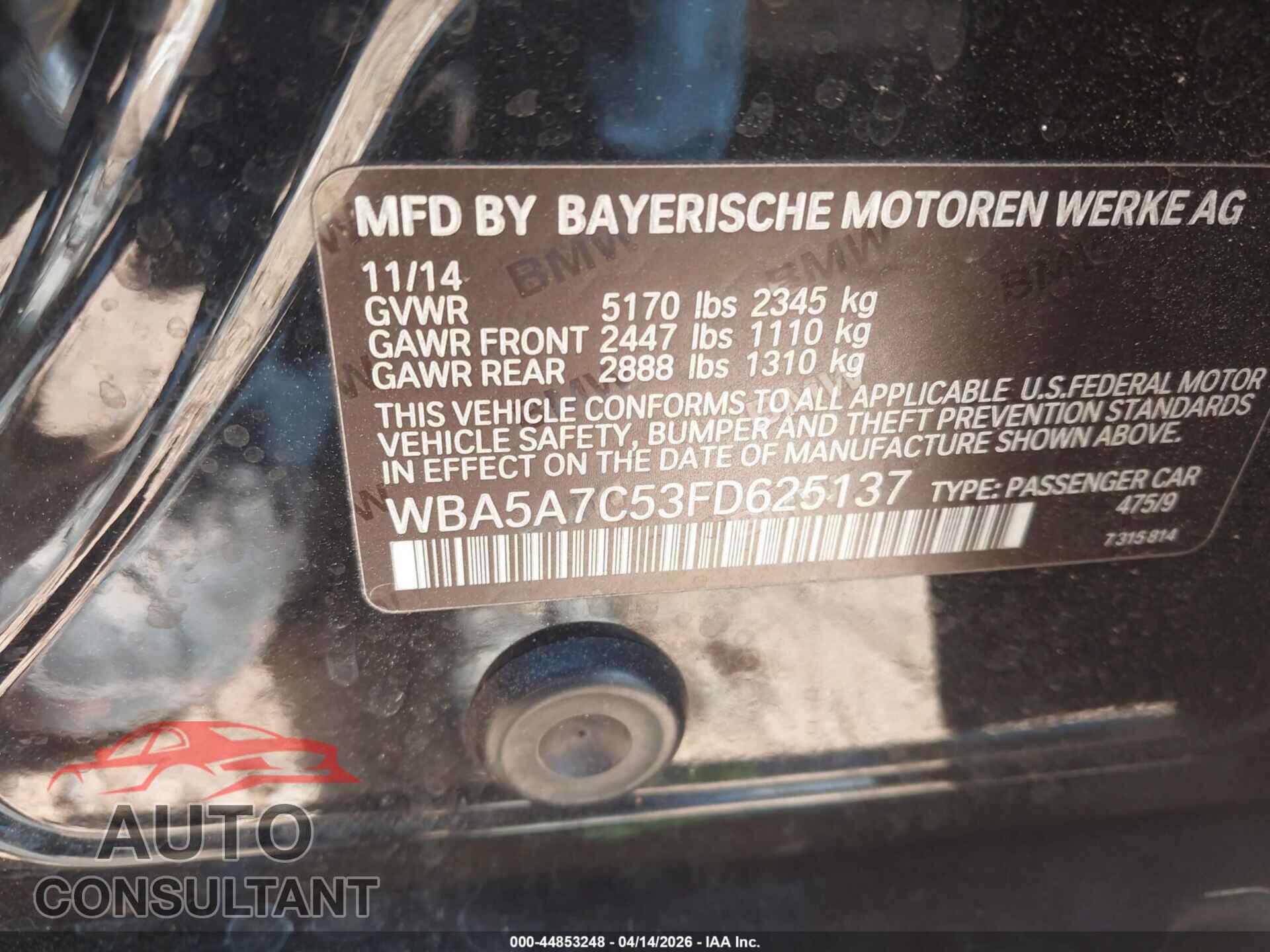 BMW 528I 2015 - WBA5A7C53FD625137