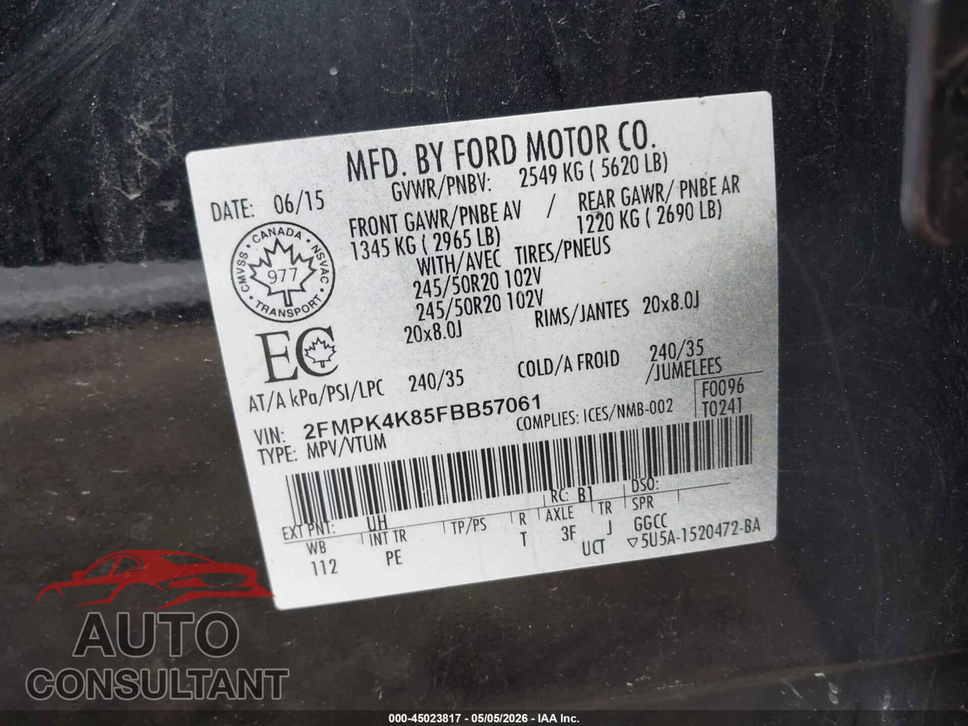 FORD EDGE 2015 - 2FMPK4K85FBB57061