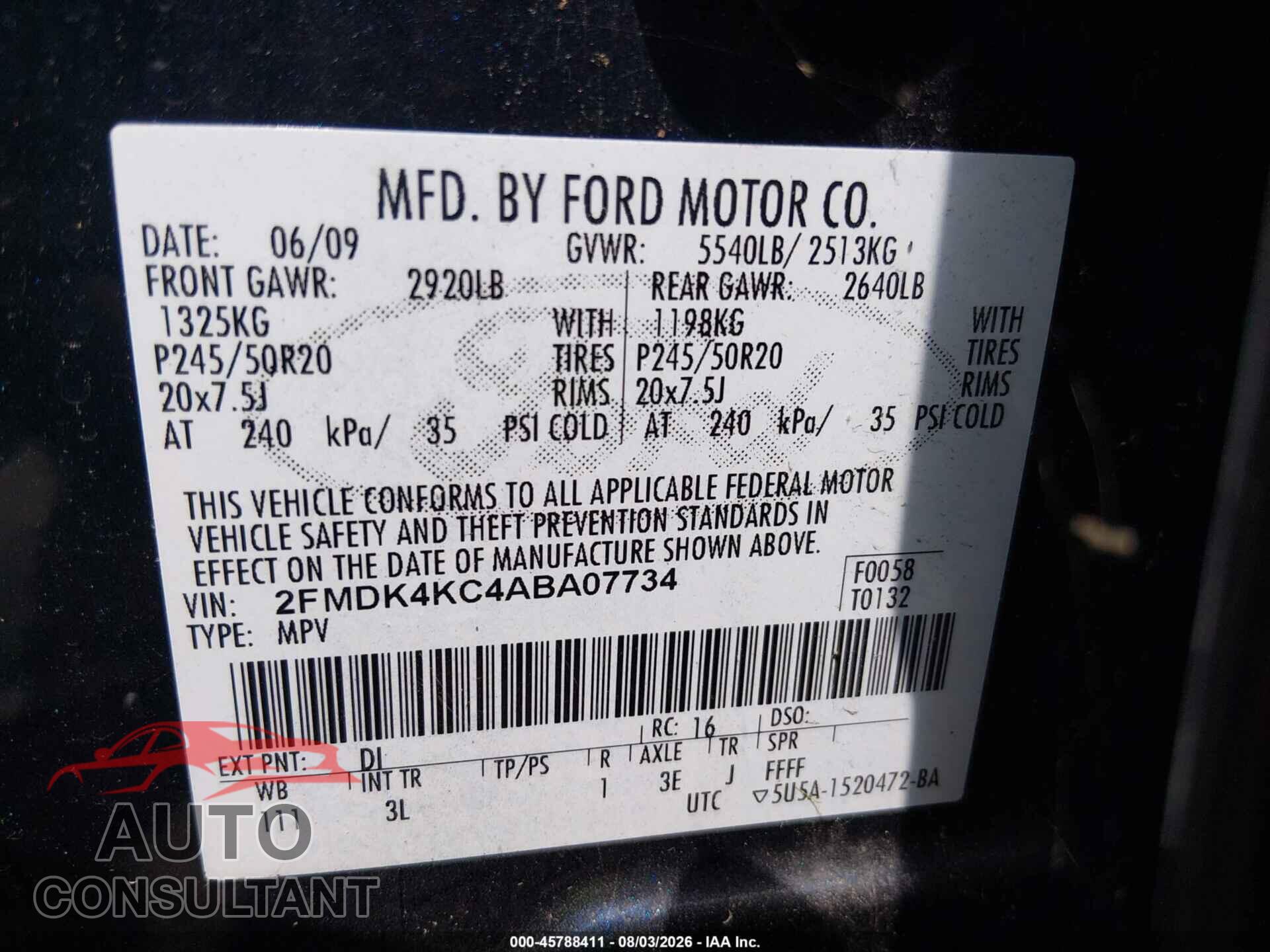 FORD EDGE 2010 - 2FMDK4KC4ABA07734