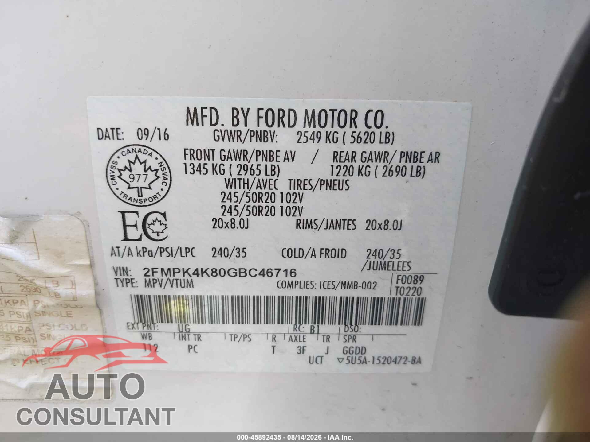 FORD EDGE 2016 - 2FMPK4K80GBC46716
