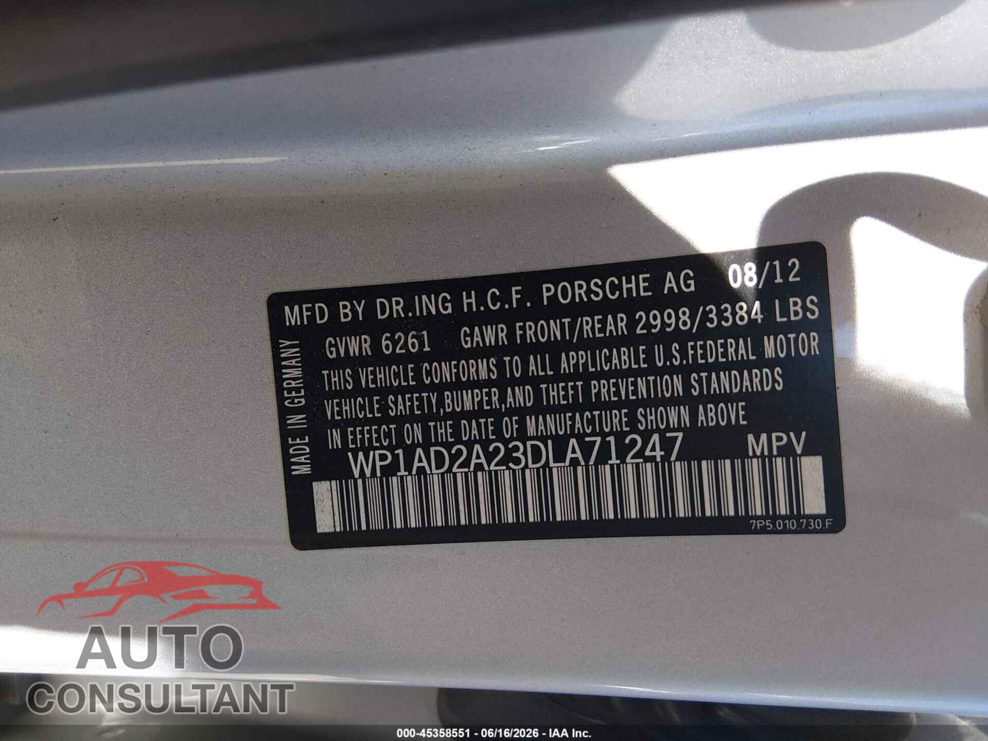 PORSCHE CAYENNE 2013 - WP1AD2A23DLA71247