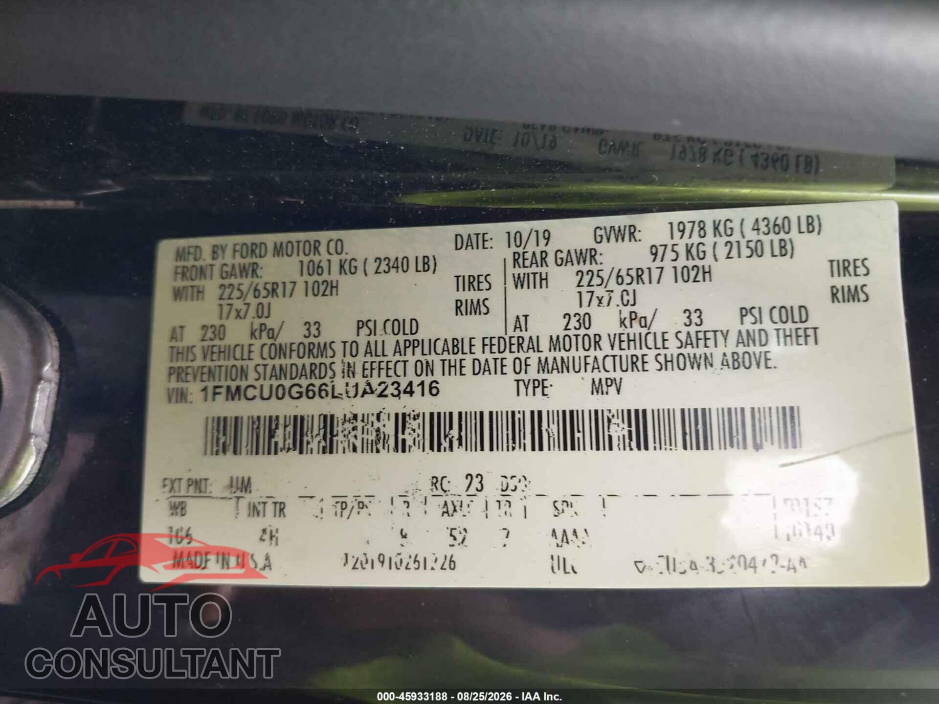 FORD ESCAPE 2020 - 1FMCU0G66LUA23416