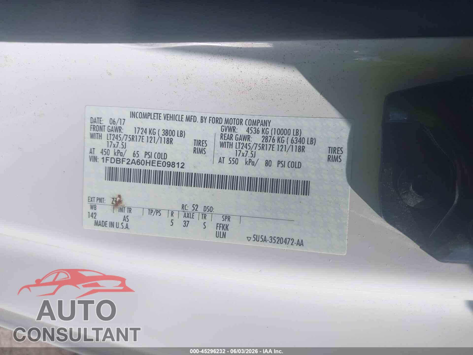 FORD F-250 2017 - 1FDBF2A60HEE09812