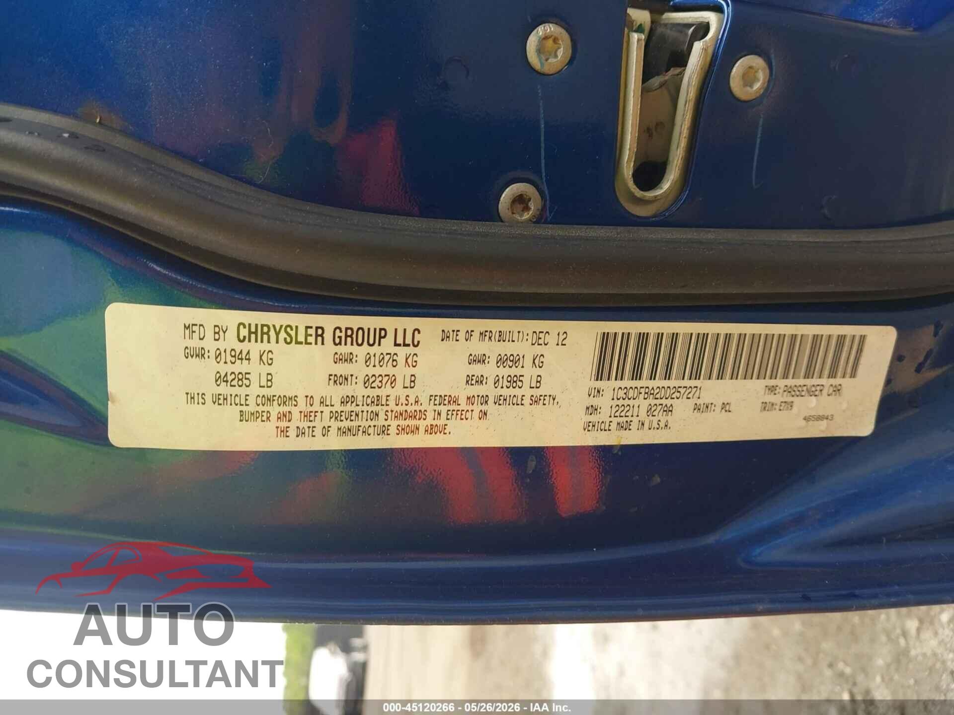 DODGE DART 2013 - 1C3CDFBA2DD257271