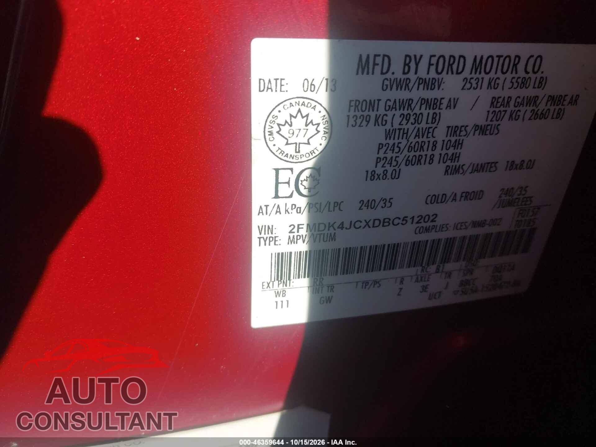 FORD EDGE 2013 - 2FMDK4JCXDBC51202