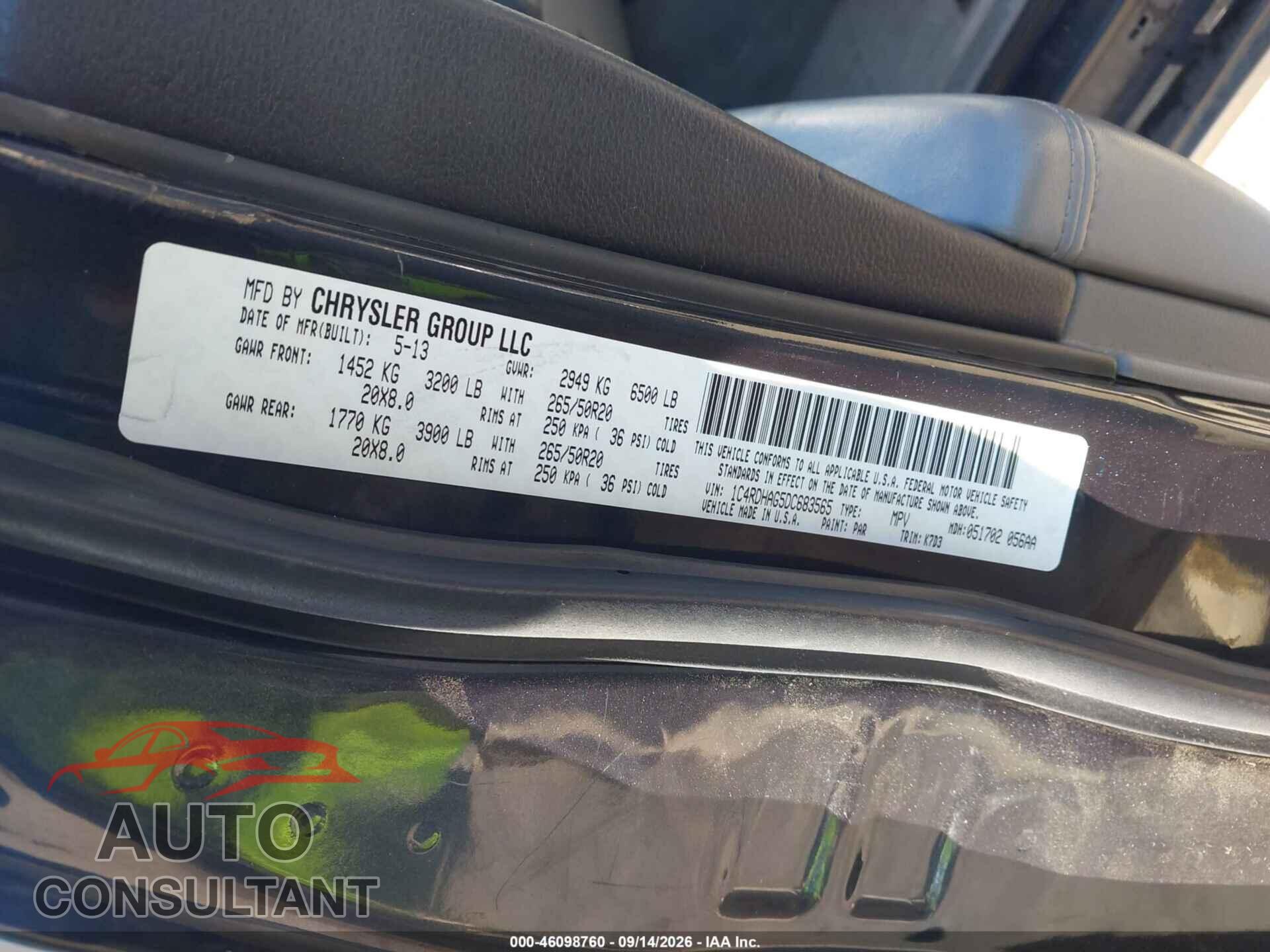DODGE DURANGO 2013 - 1C4RDHAG5DC683565