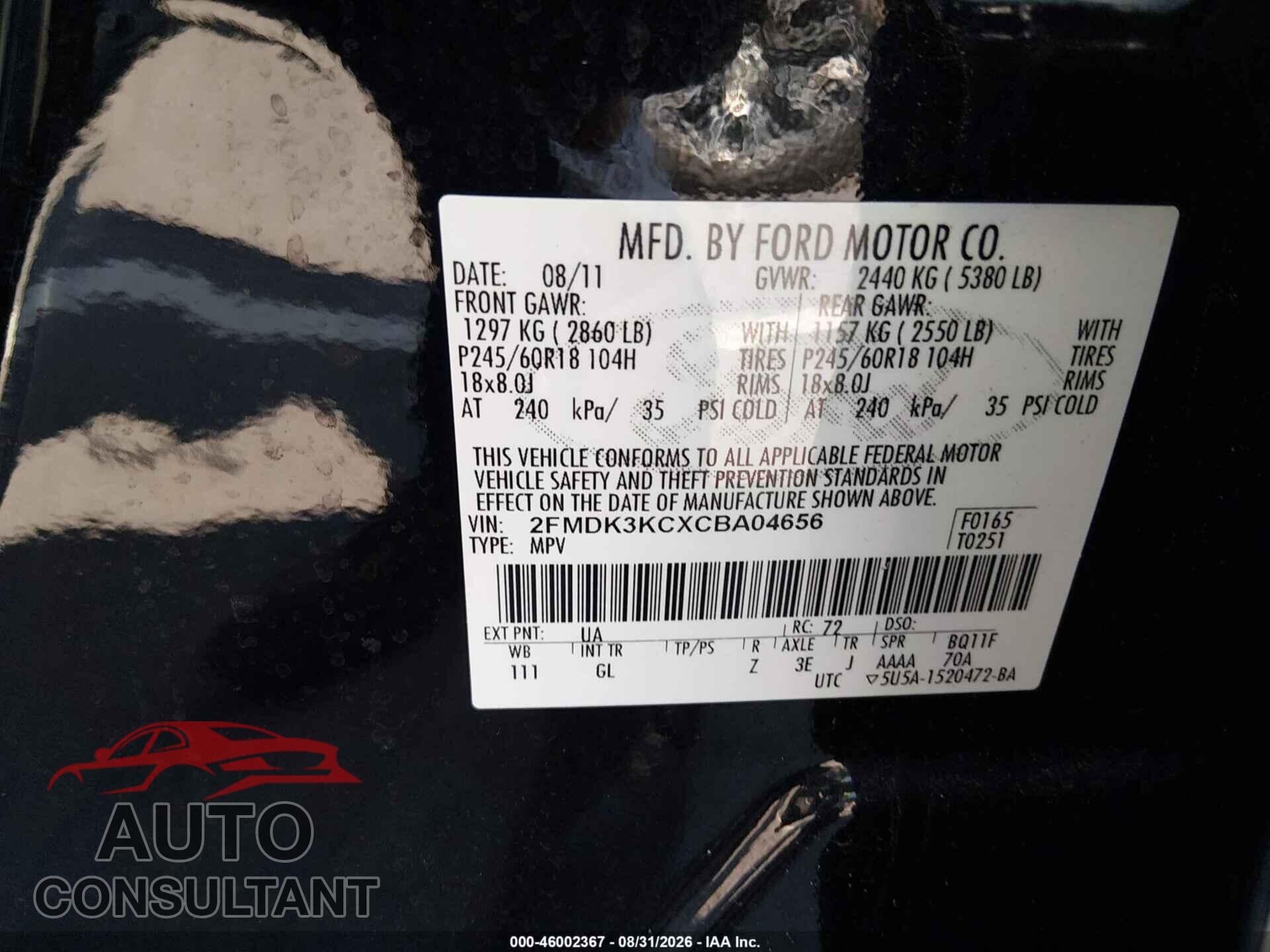FORD EDGE 2012 - 2FMDK3KCXCBA04656