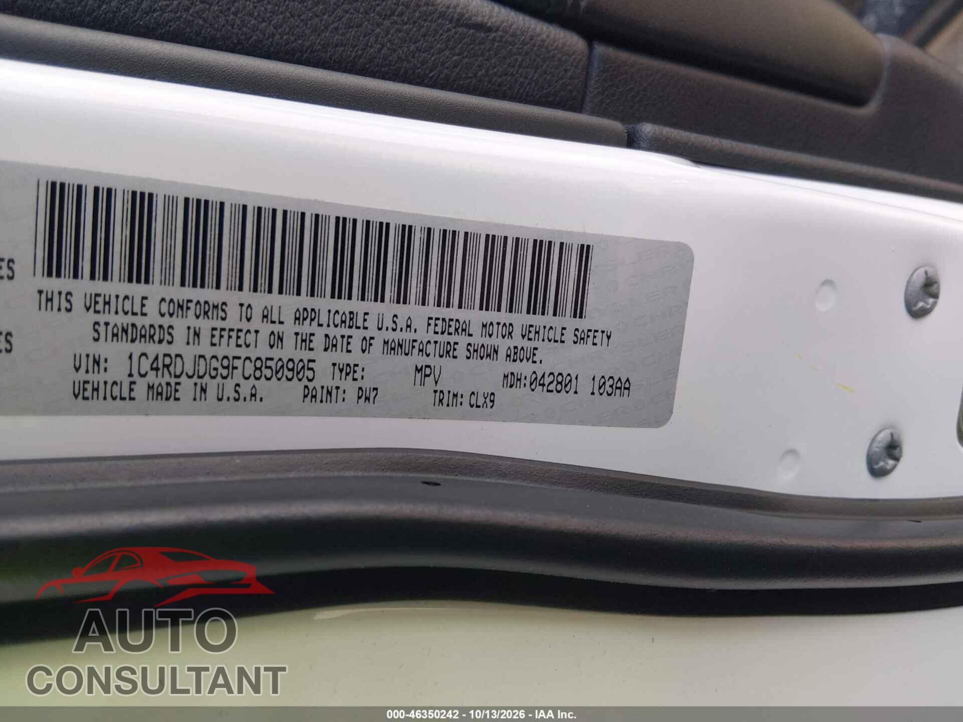 DODGE DURANGO 2015 - 1C4RDJDG9FC850905