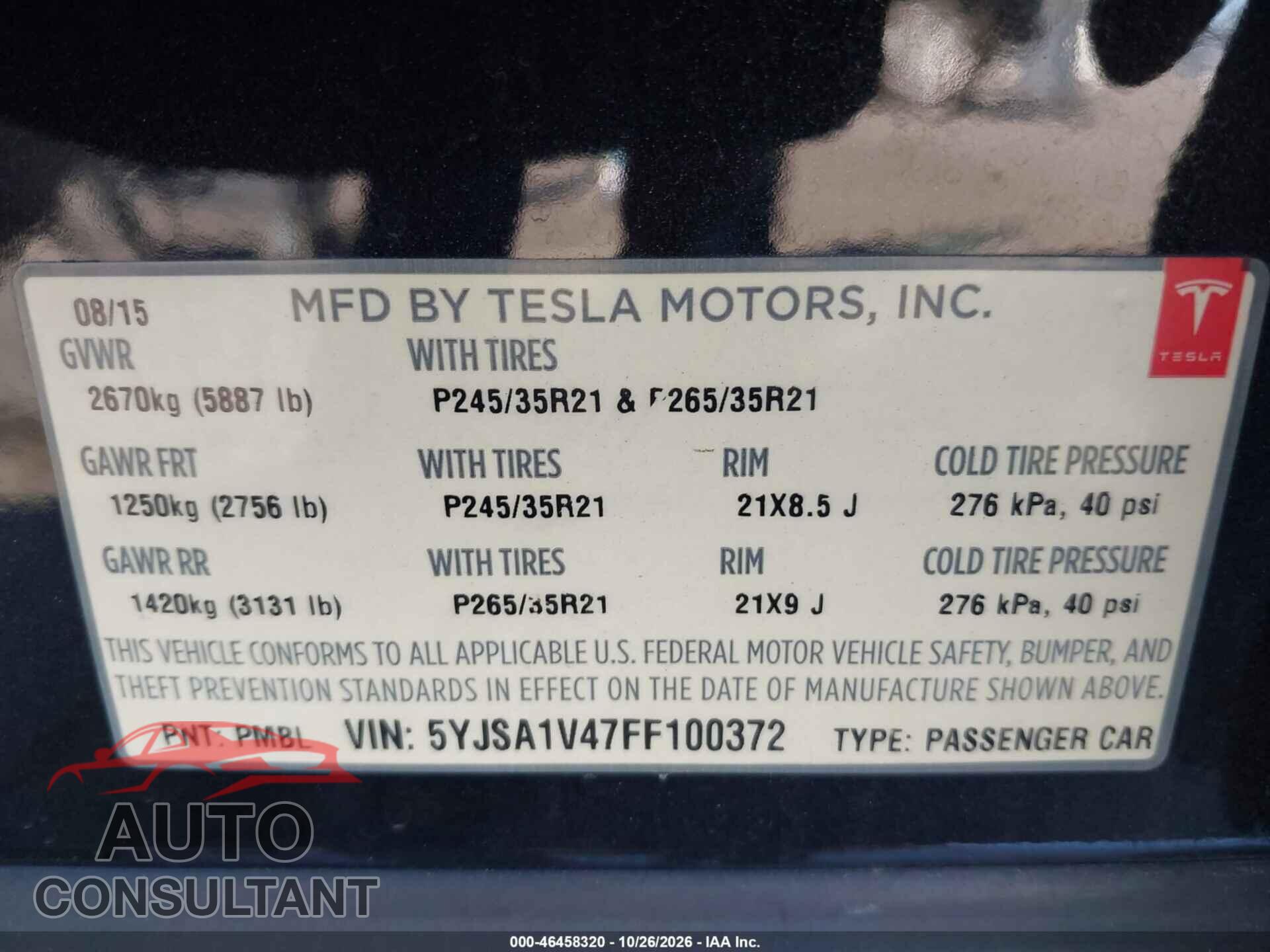 TESLA MODEL S 2015 - 5YJSA1V47FF100372