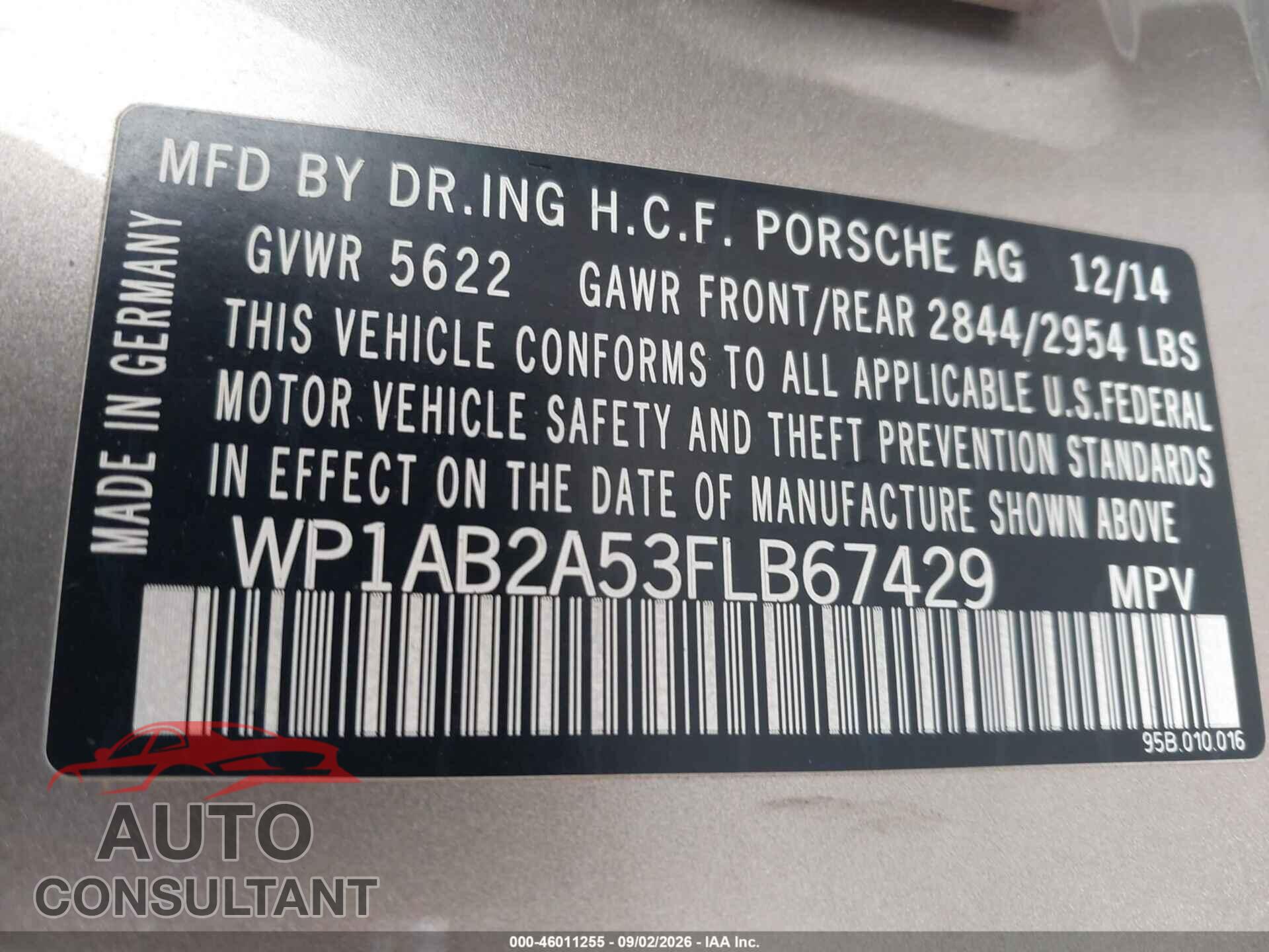 PORSCHE MACAN 2015 - WP1AB2A53FLB67429