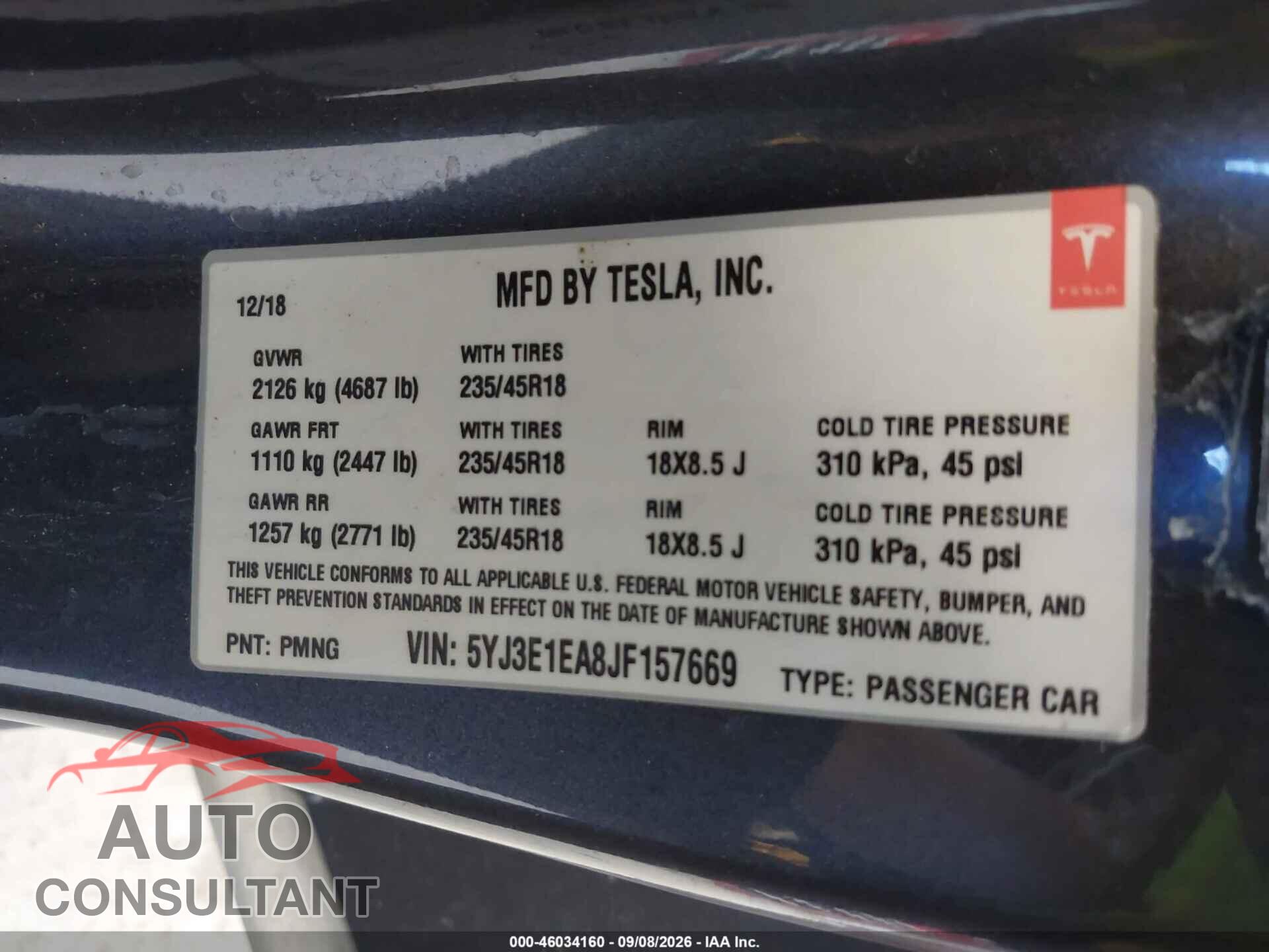 TESLA MODEL 3 2018 - 5YJ3E1EA8JF157669