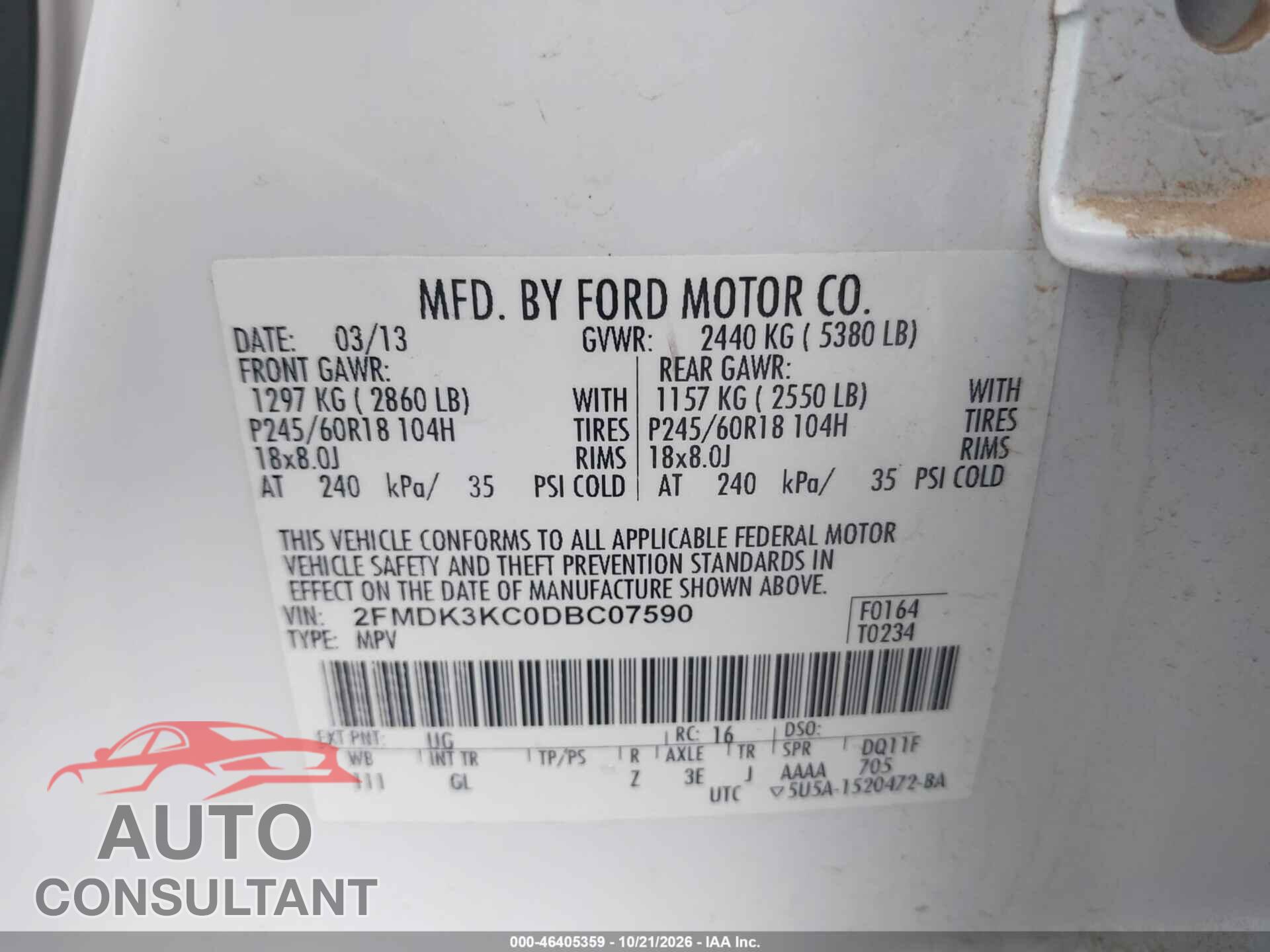 FORD EDGE 2013 - 2FMDK3KC0DBC07590