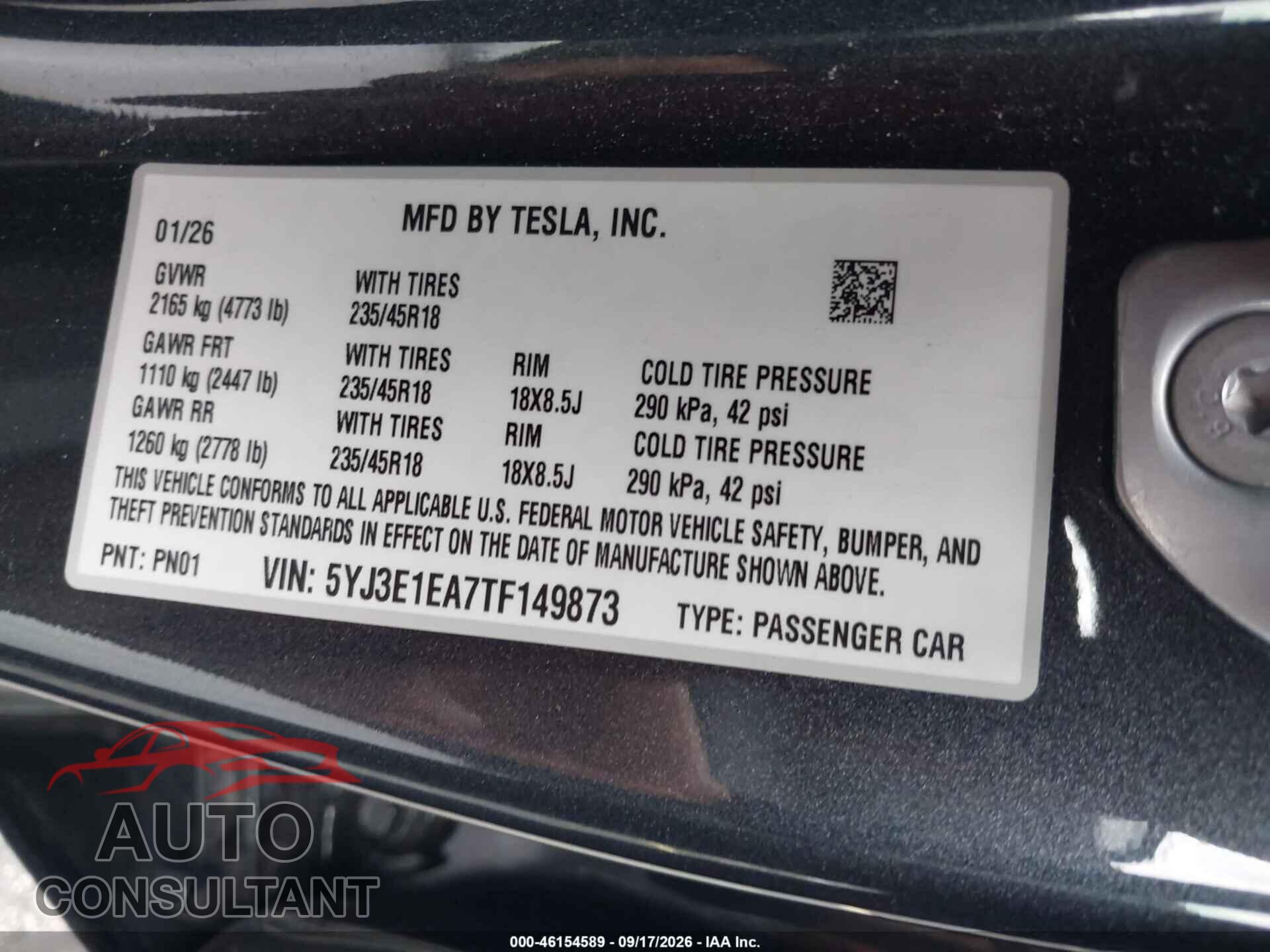 TESLA MODEL 3 2026 - 5YJ3E1EA7TF149873