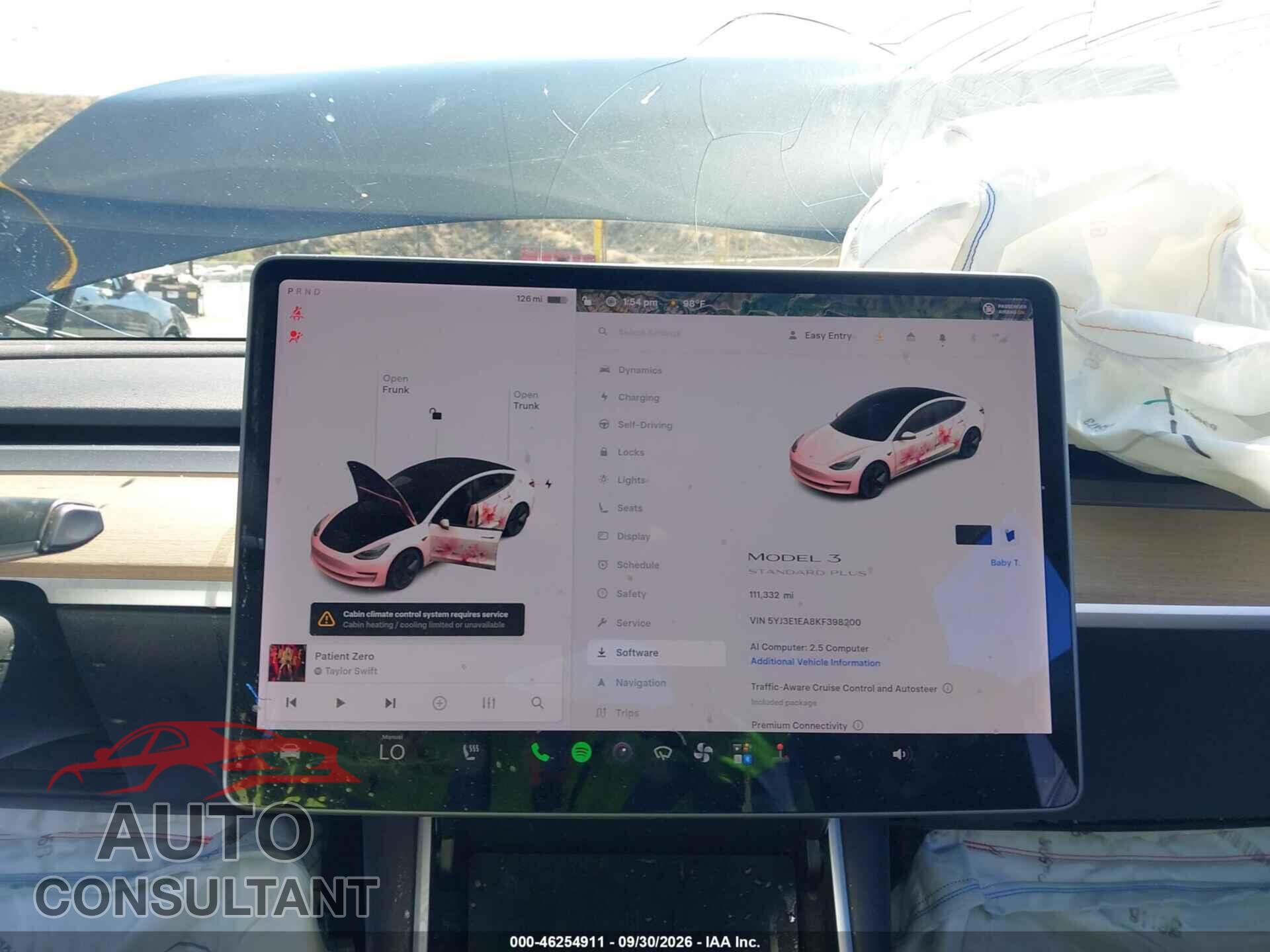 TESLA MODEL 3 2019 - 5YJ3E1EA8KF398200