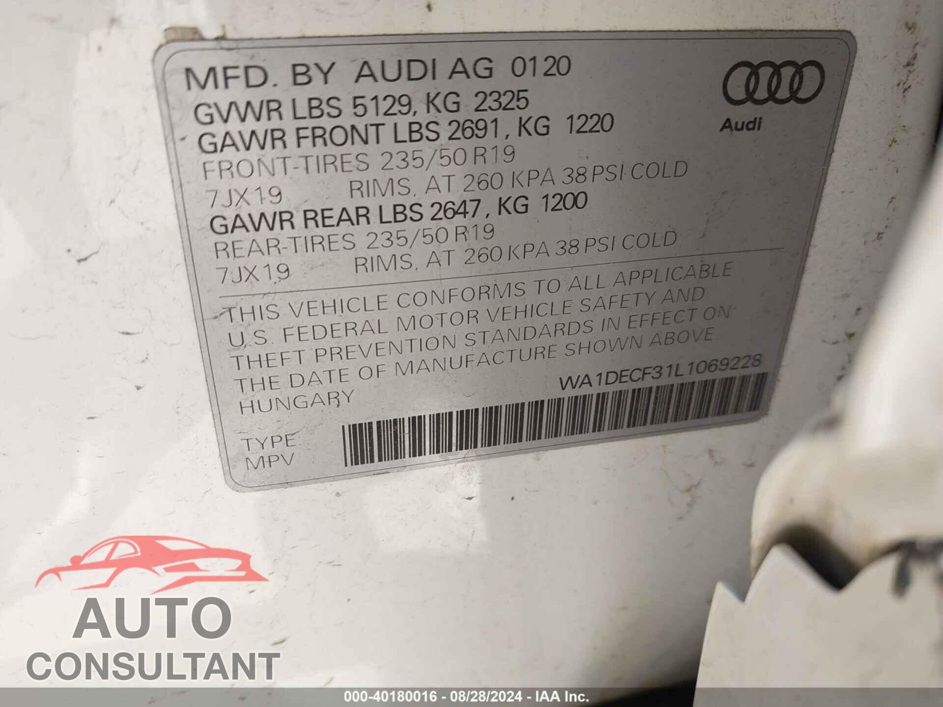 AUDI Q3 2020 - WA1DECF31L1069228