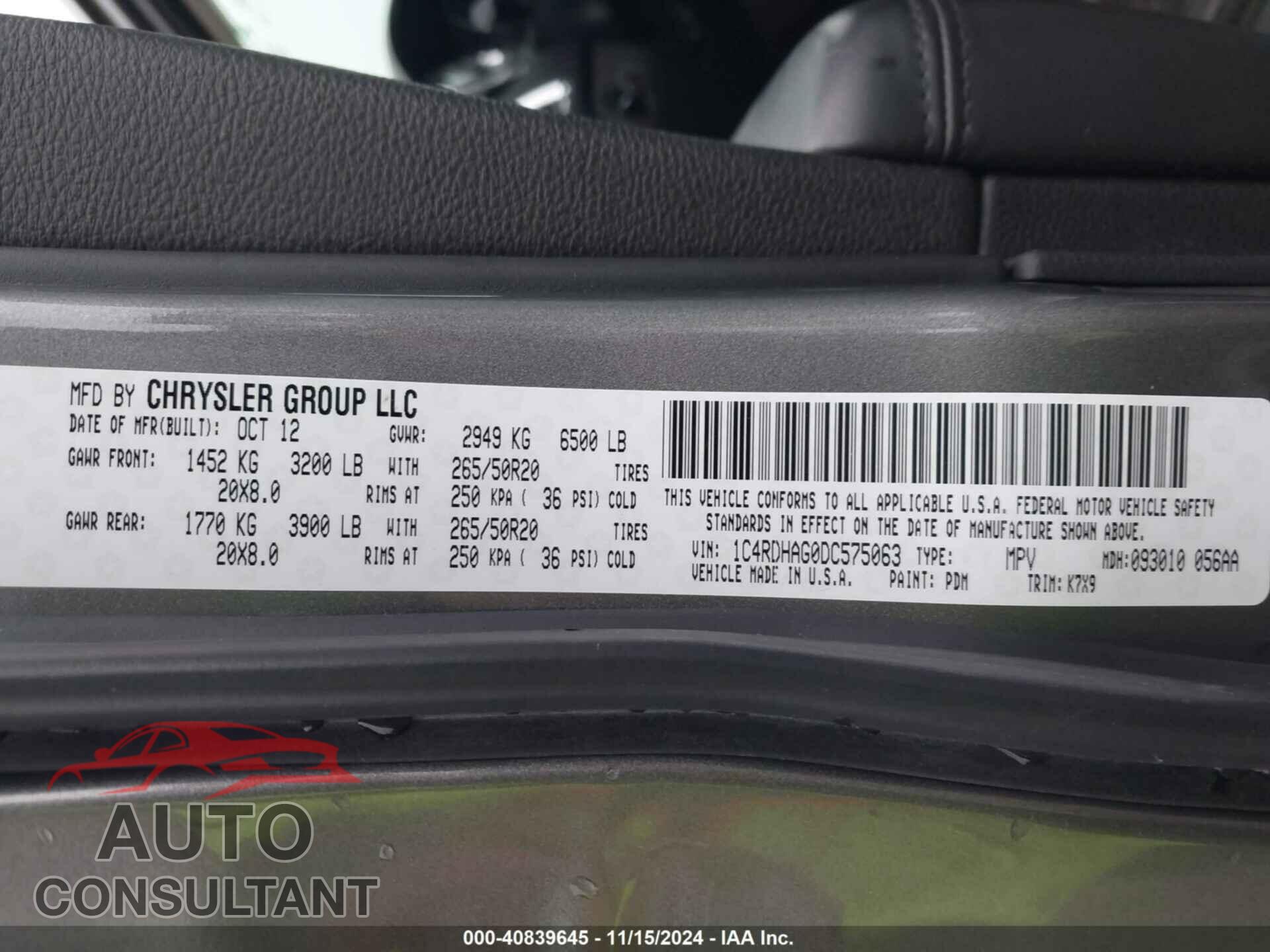 DODGE DURANGO 2013 - 1C4RDHAG0DC575063