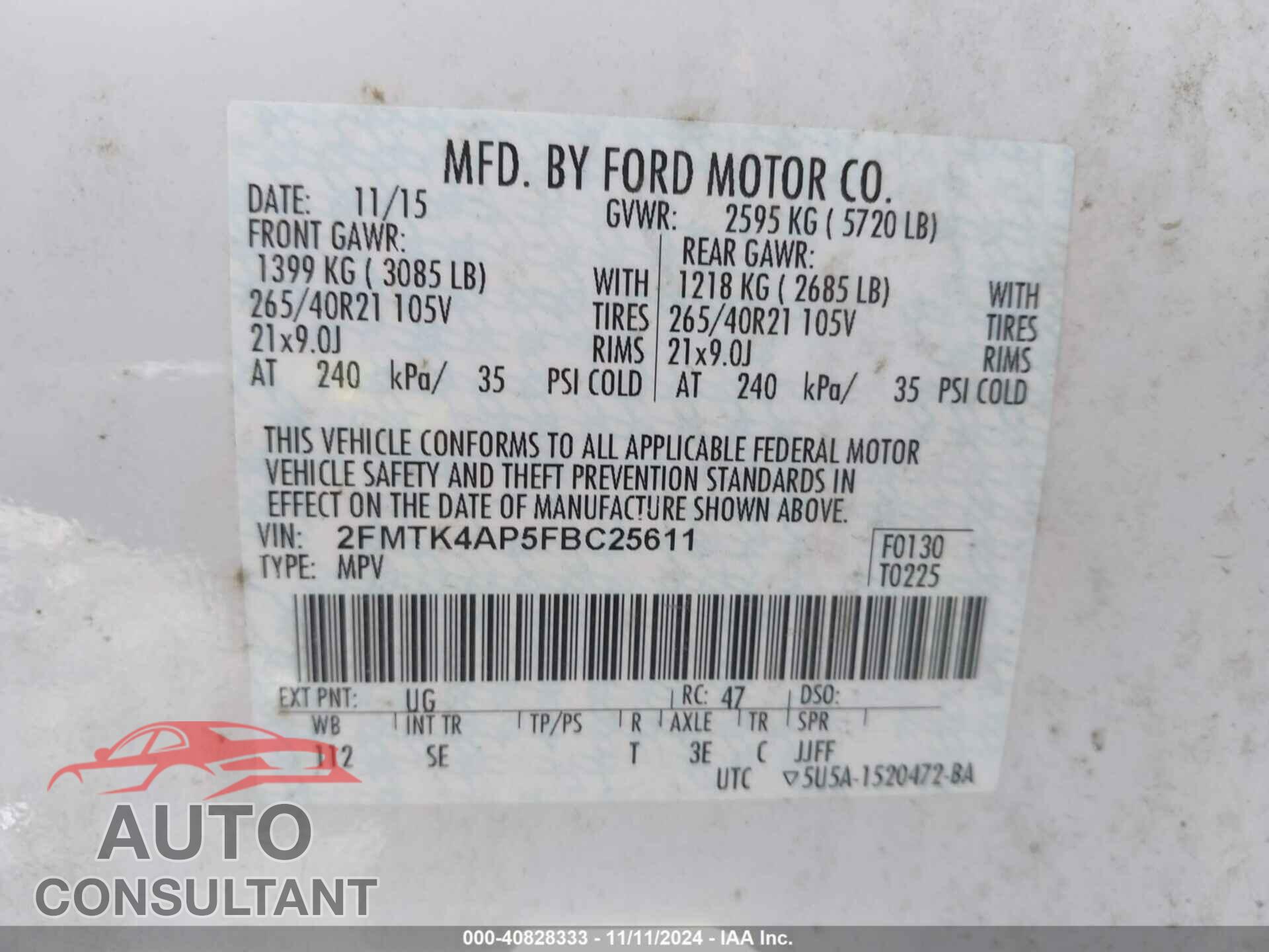 FORD EDGE 2015 - 2FMTK4AP5FBC25611
