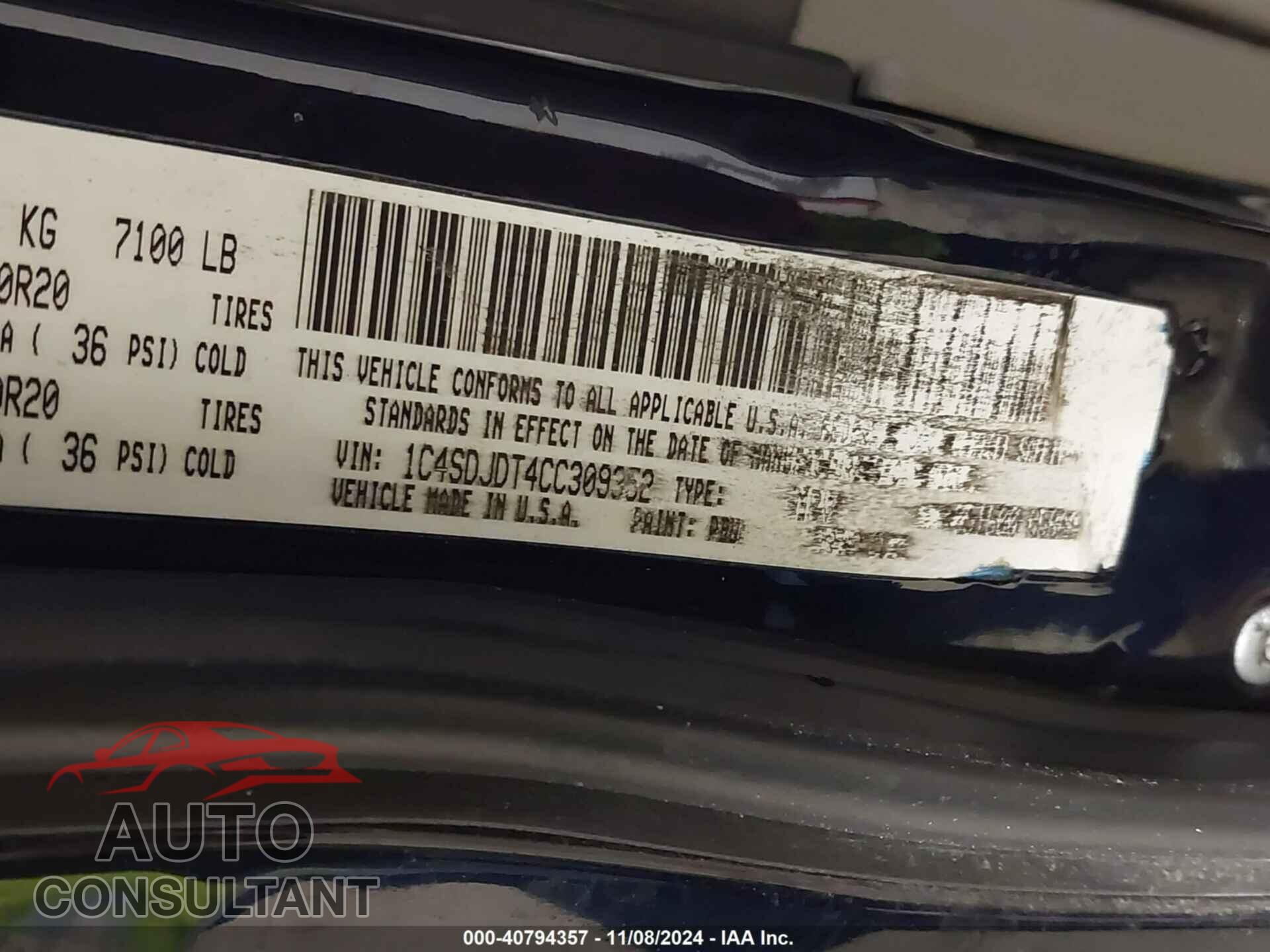 DODGE DURANGO 2012 - 1C4SDJDT4CC309352