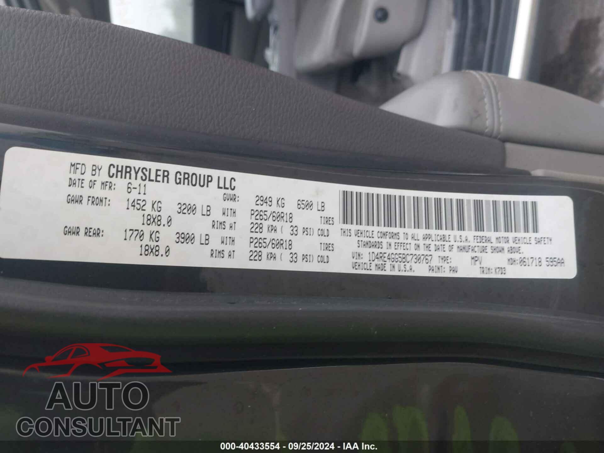DODGE DURANGO 2011 - 1D4RE4GG5BC730767