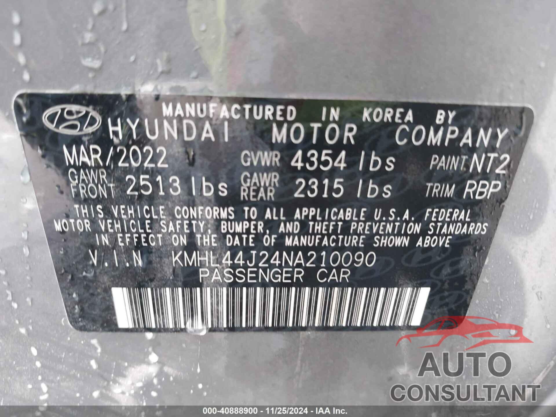 HYUNDAI SONATA 2022 - KMHL44J24NA210090