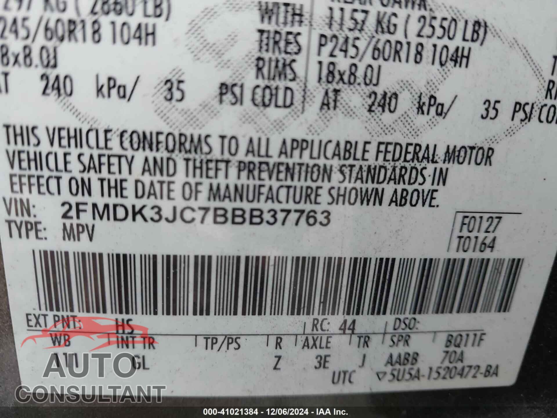 FORD EDGE 2011 - 2FMDK3JC7BBB37763