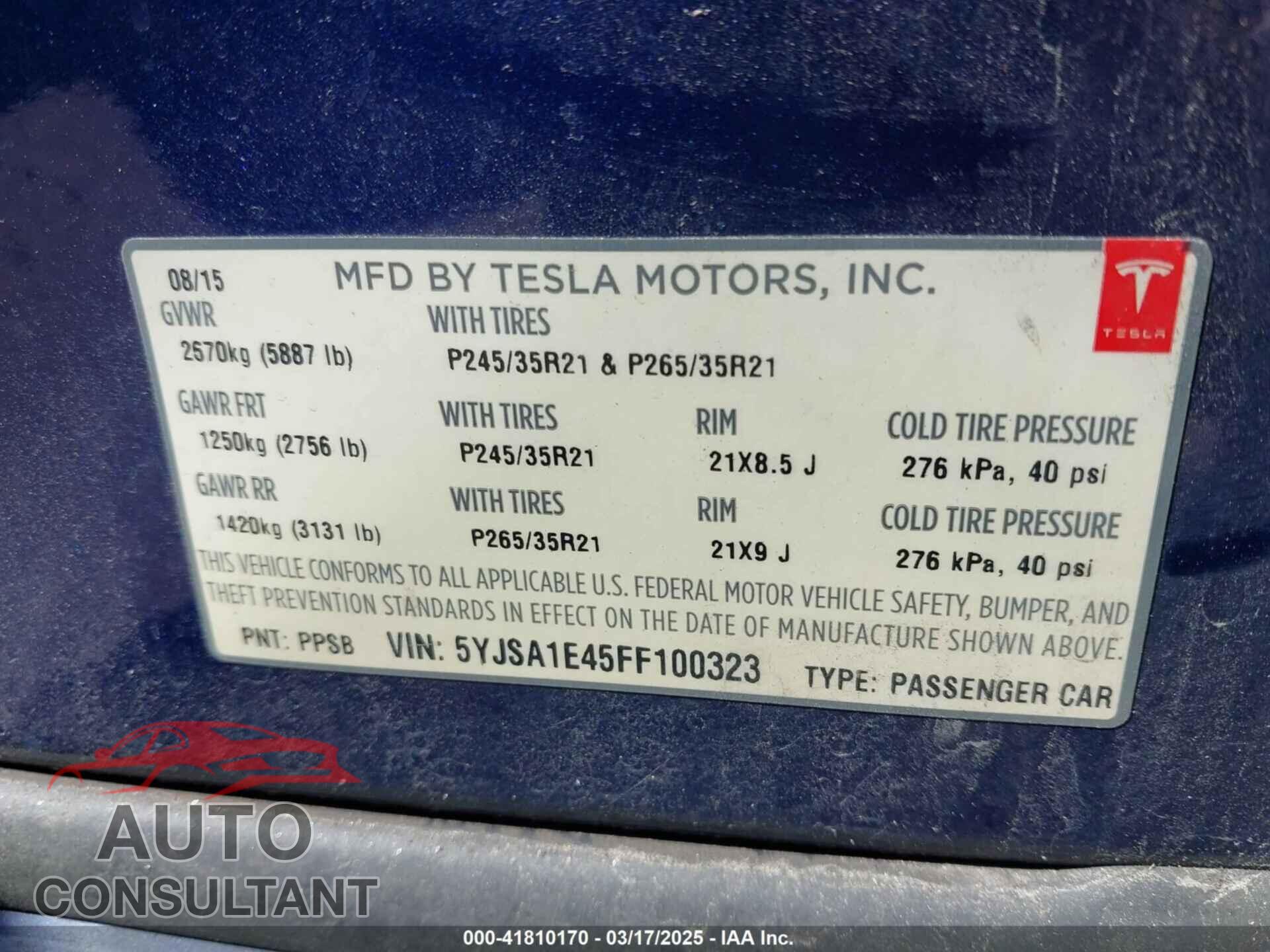 TESLA MODEL S 2015 - 5YJSA1E45FF100323