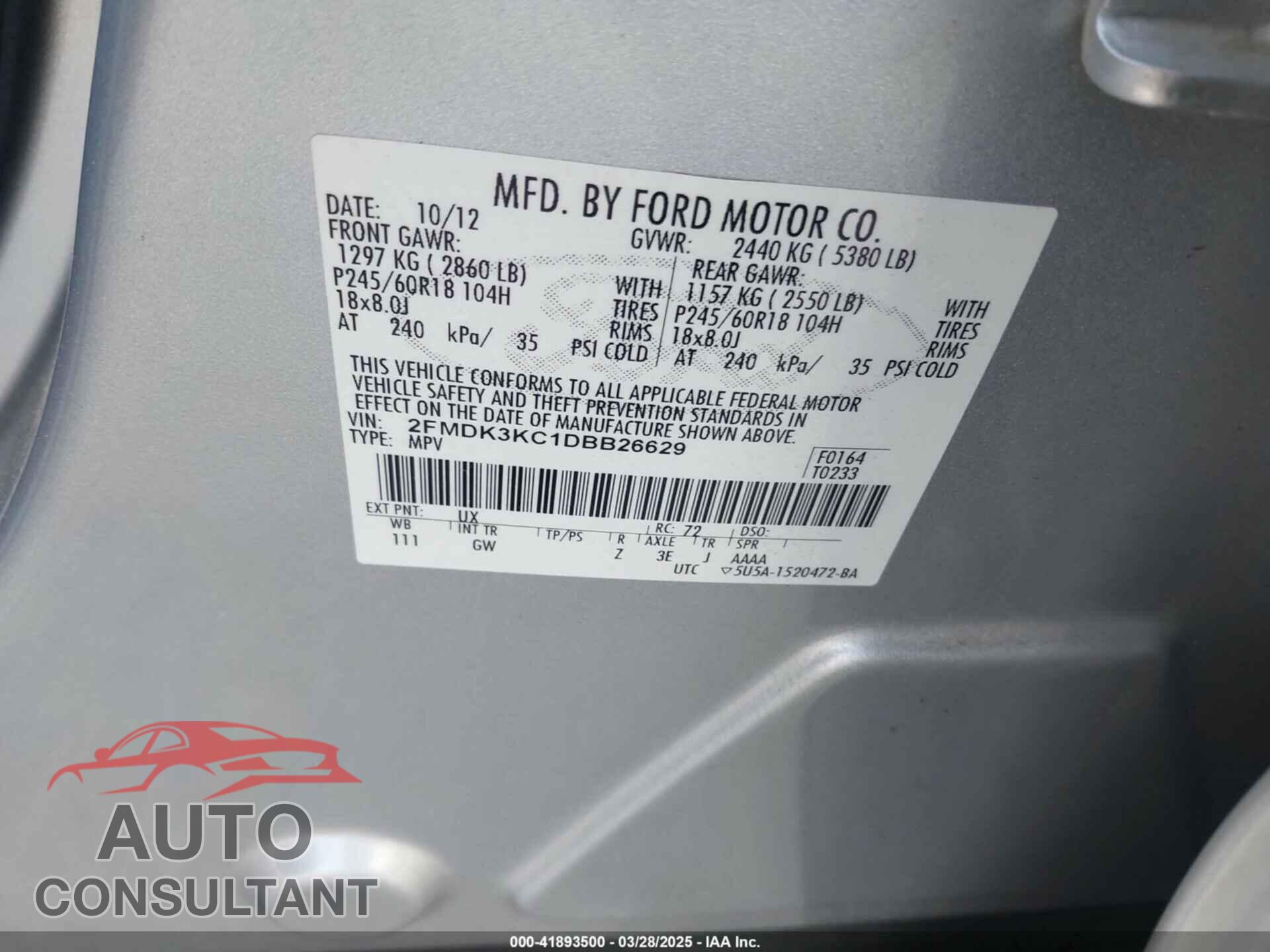 FORD EDGE 2013 - 2FMDK3KC1DBB26629