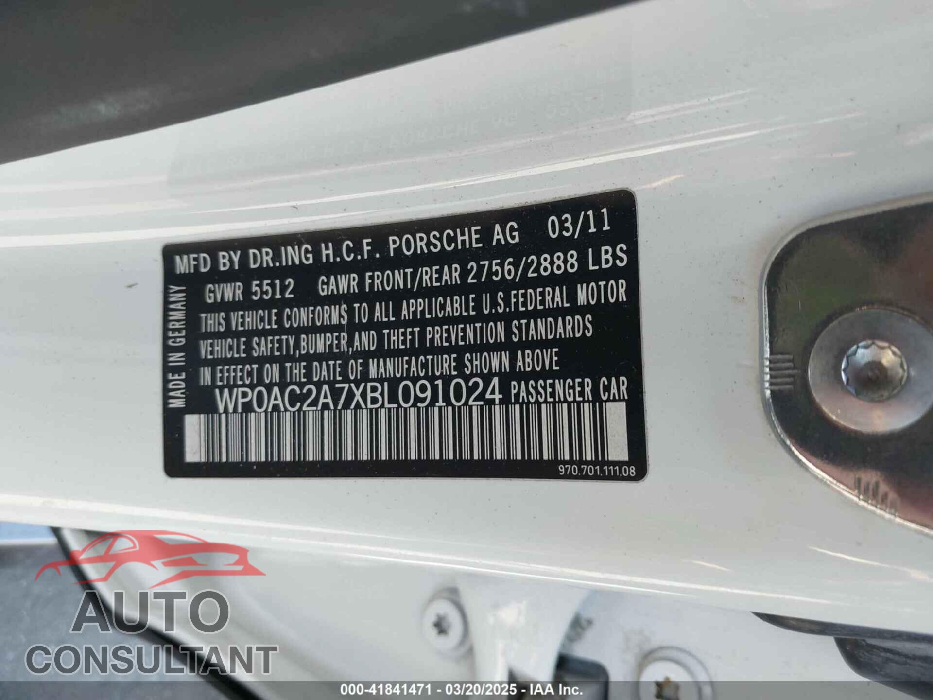 PORSCHE PANAMERA 2011 - WP0AC2A7XBL091024